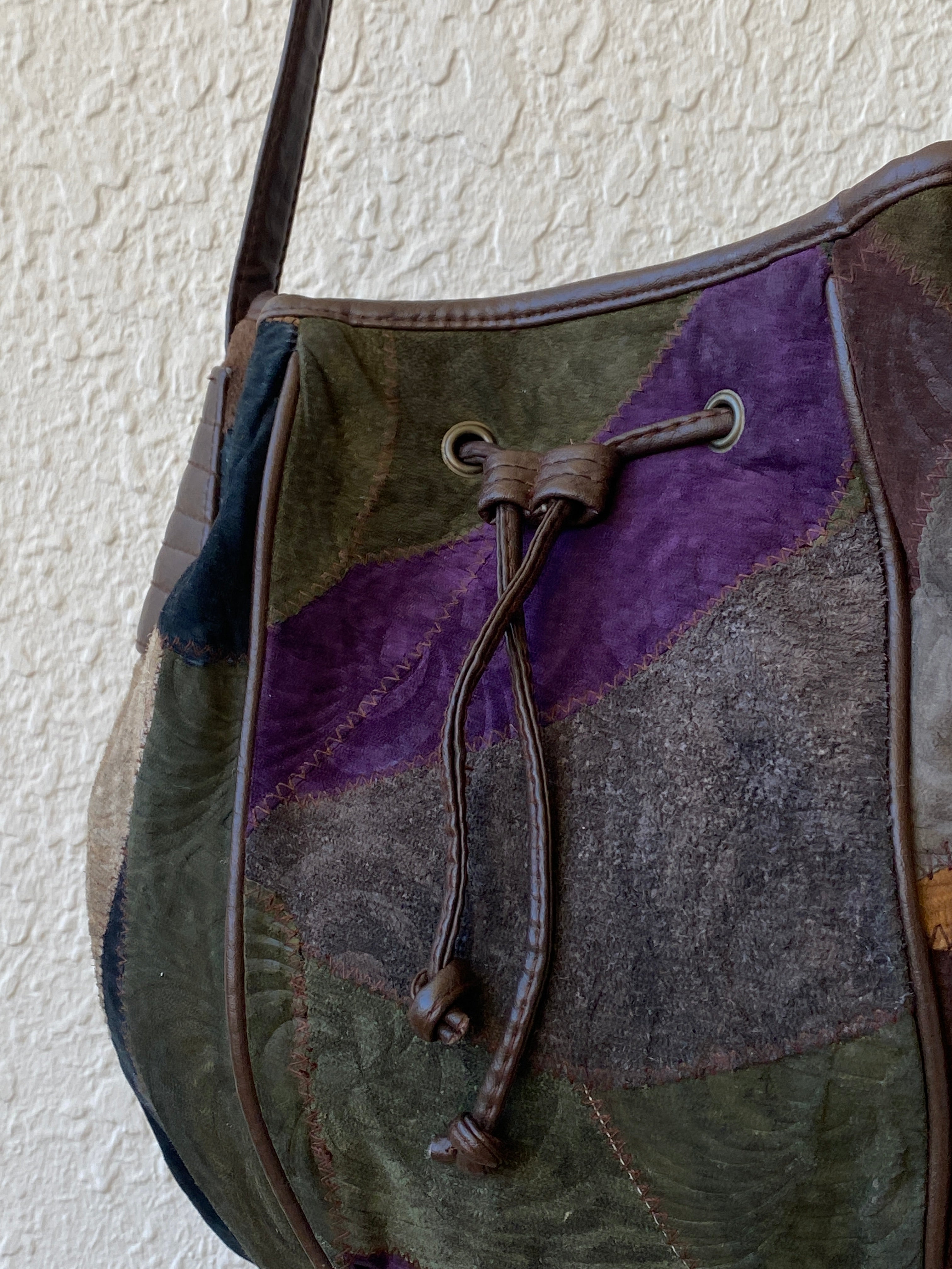 Vintage Embossed Leather Hippie Boho Patchwork Suede Shoulder Crossbody Bag - Balagan Vintage Shoulder Bag 00s, 90s, bag, Boho, leather, NEW IN, shoulder bag, Y2K