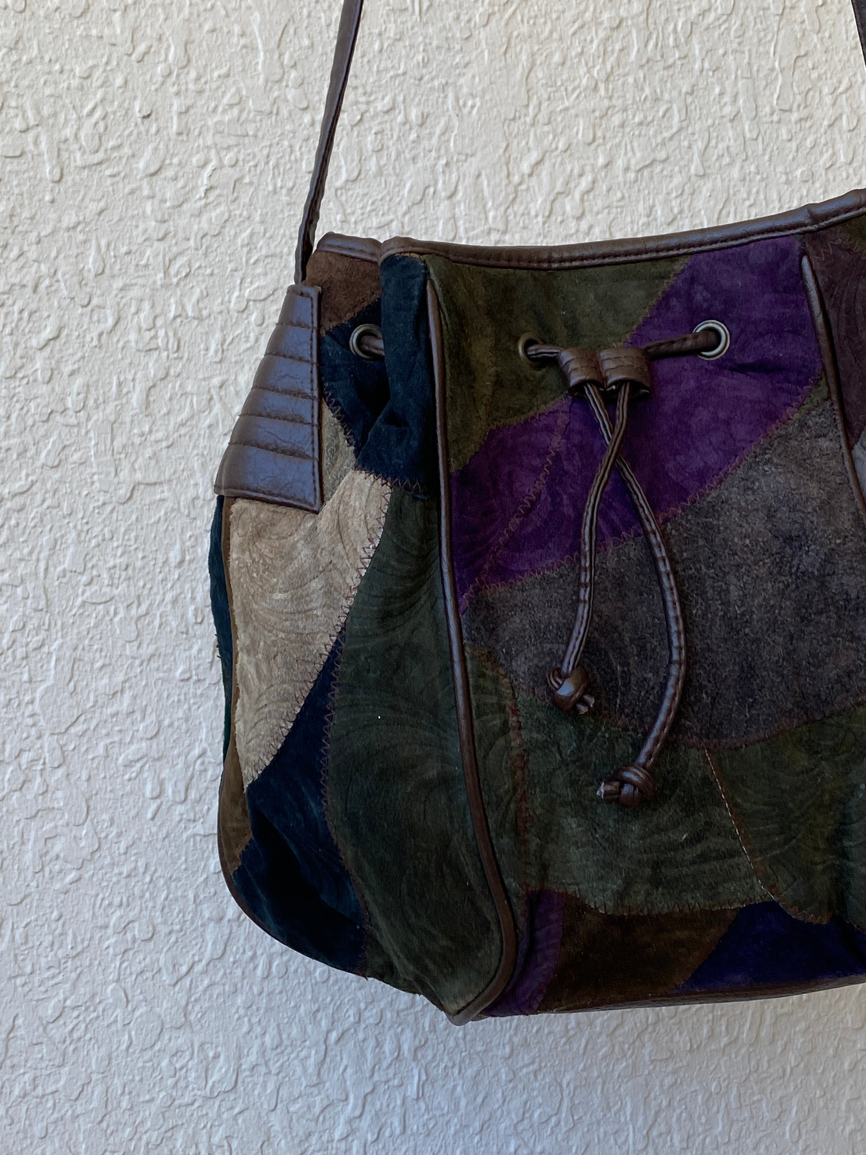 Vintage Embossed Leather Hippie Boho Patchwork Suede Shoulder Crossbody Bag - Balagan Vintage Shoulder Bag 00s, 90s, bag, Boho, leather, NEW IN, shoulder bag, Y2K