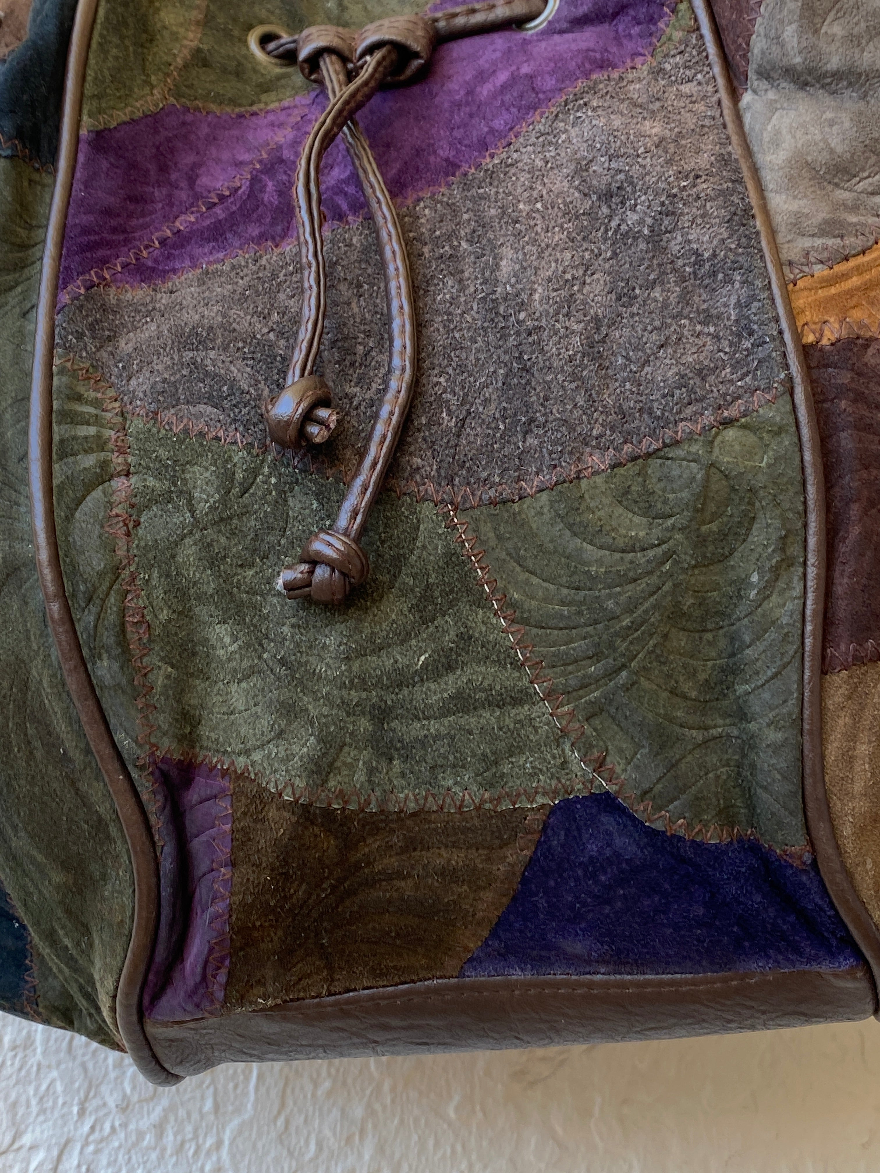 Vintage Embossed Leather Hippie Boho Patchwork Suede Shoulder Crossbody Bag - Balagan Vintage Shoulder Bag 00s, 90s, bag, Boho, leather, NEW IN, shoulder bag, Y2K