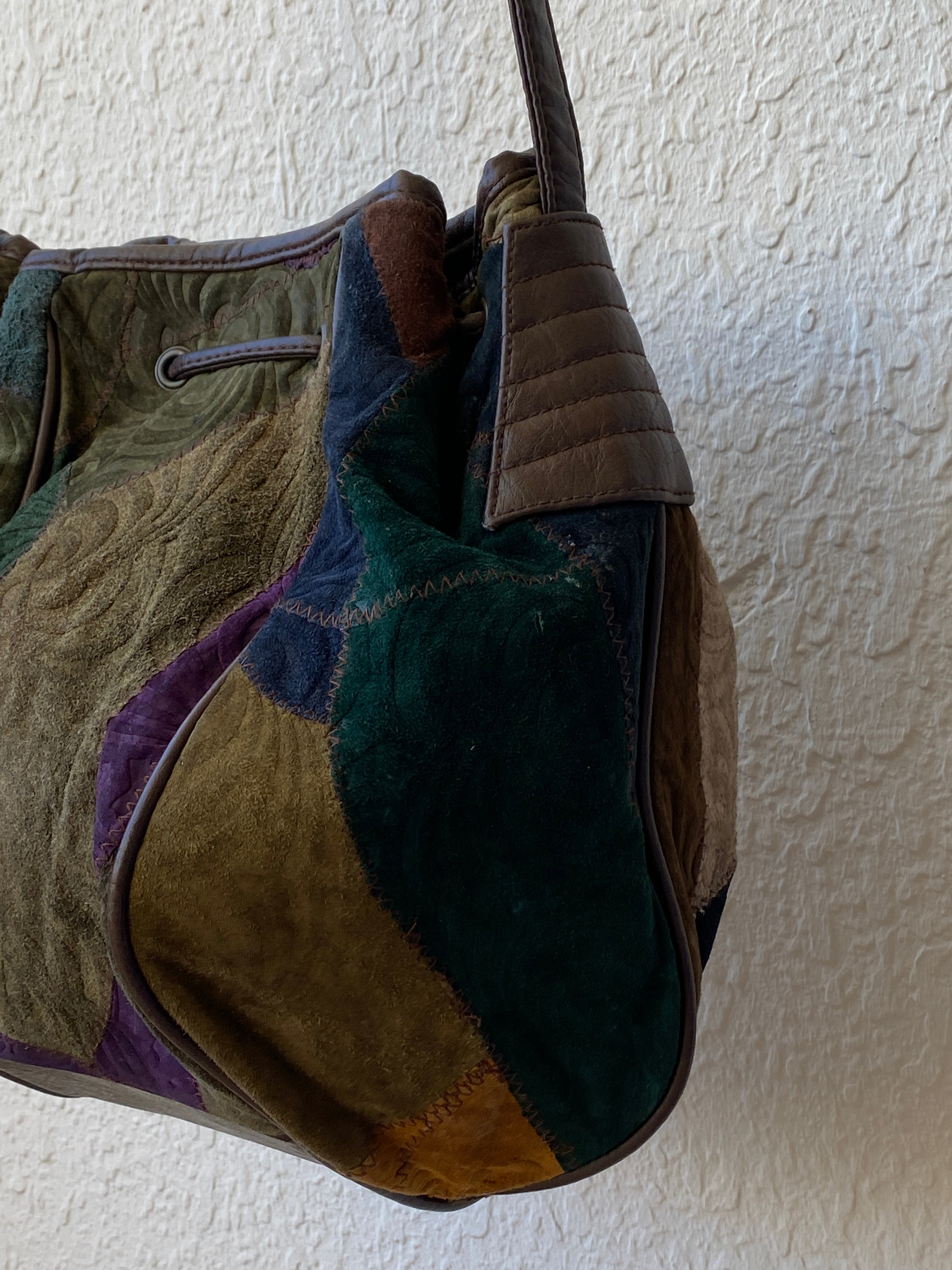 Vintage Embossed Leather Hippie Boho Patchwork Suede Shoulder Crossbody Bag - Balagan Vintage Shoulder Bag 00s, 90s, bag, Boho, leather, NEW IN, shoulder bag, Y2K