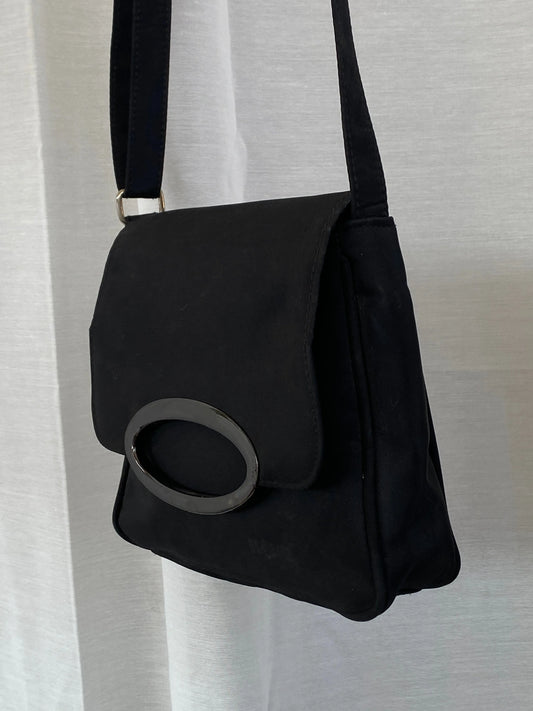 Vintage Es-Carte Black Canvas Mini Crossbody Bag - Balagan Vintage Cross Body Bag 00s, 90s, bag, shoulder bag, Y2K