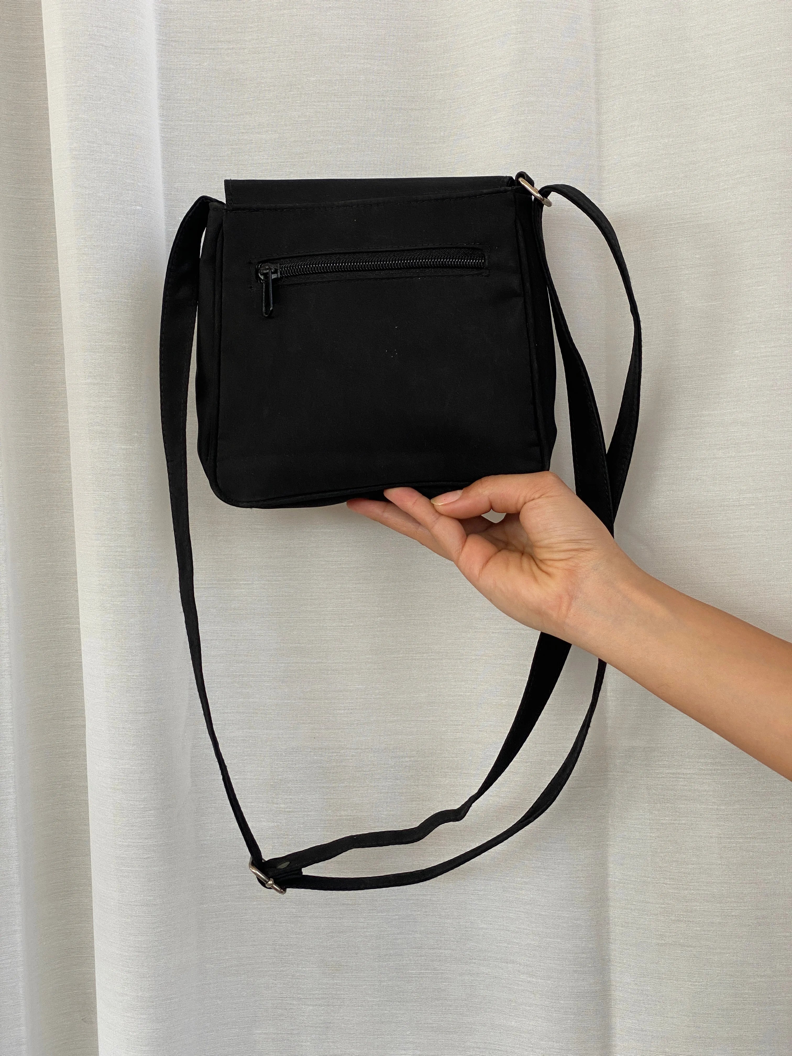 Vintage Es-Carte Black Canvas Mini Crossbody Bag - Balagan Vintage Cross Body Bag 00s, 90s, bag, shoulder bag, Y2K