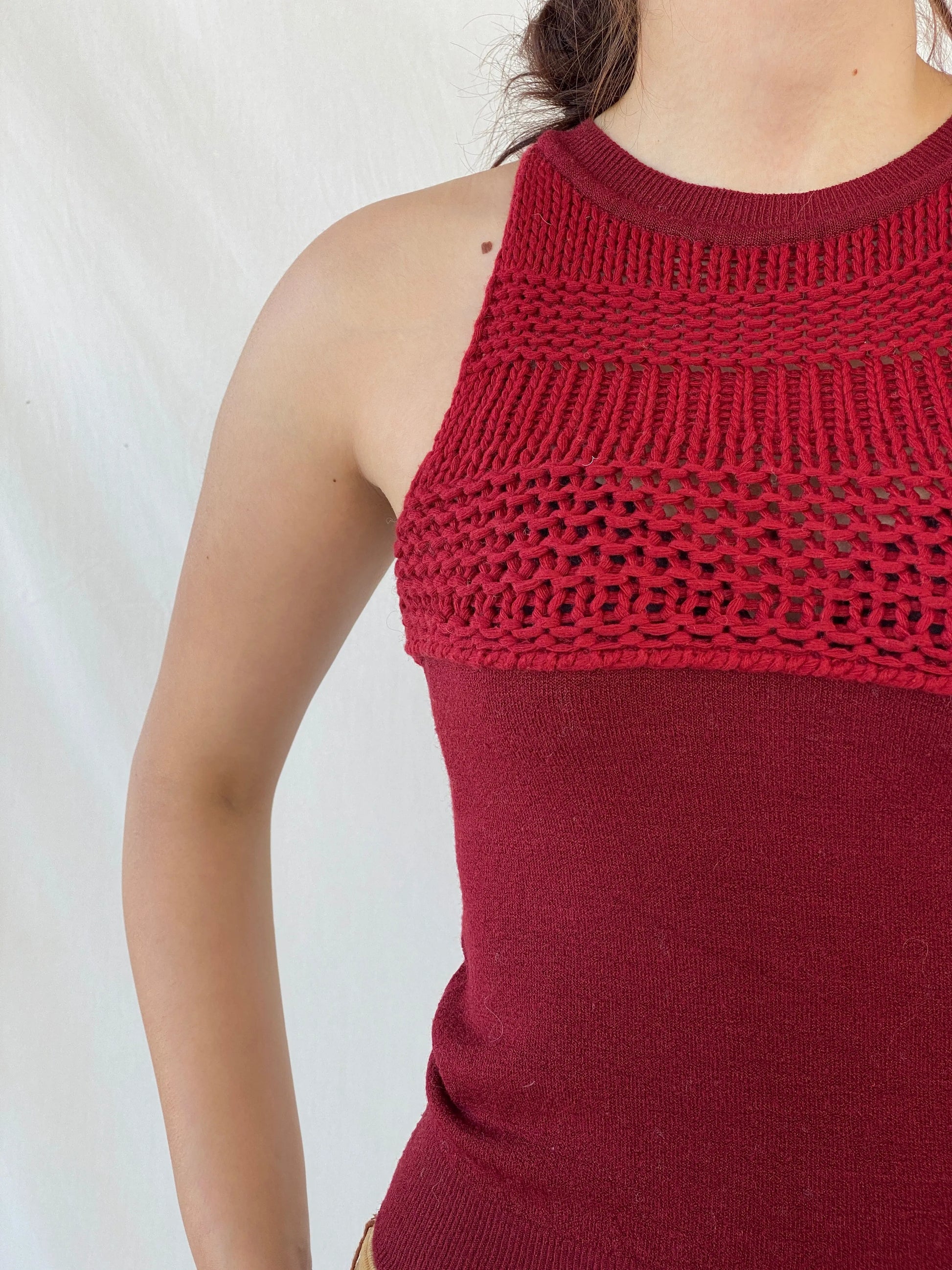 Vintage Exit Woman Wool Blend Red Crochet Sleeveless Top - M - Balagan Vintage Sleeveless Top Ayah, crochet, knit, knitted, women top