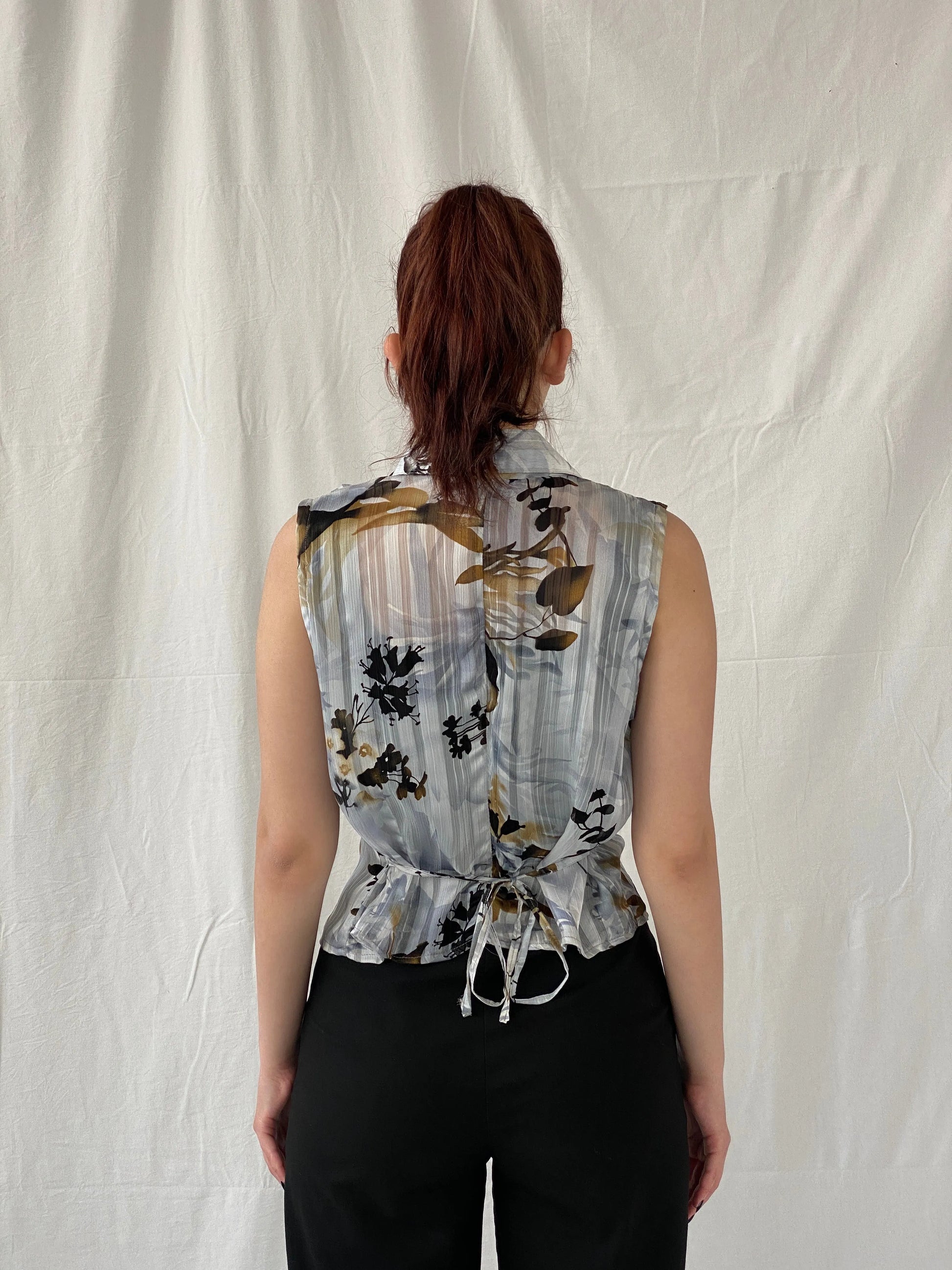 Vintage Fashionway Women’s Sheer Floral Sleeveless Buttoned Shirt - L - Balagan Vintage Sleeveless Top 00s, Ayah, floral, floral shirt, sheer, shirt, sleeveless top, women shirt