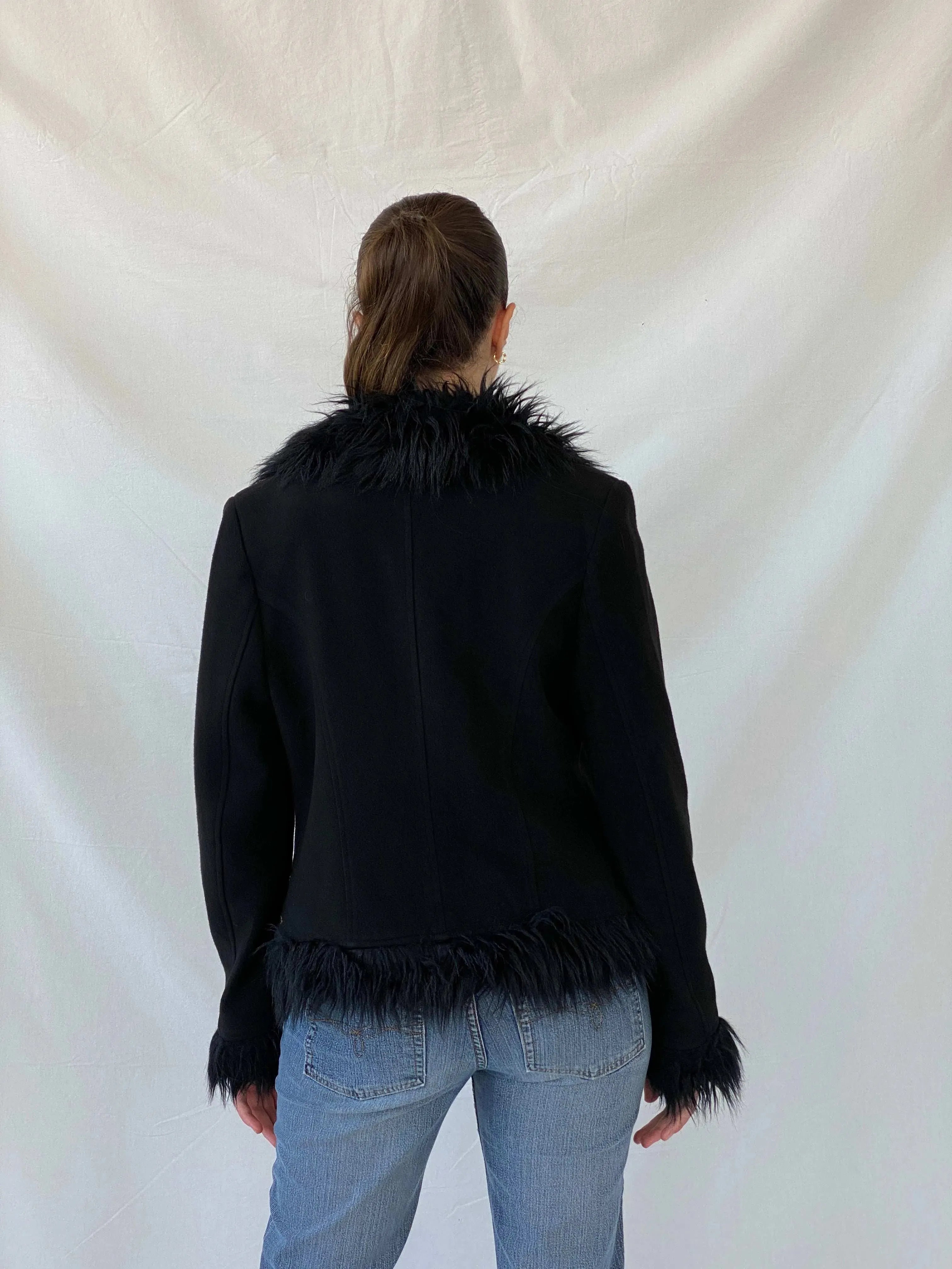 Vintage Favori Sequin Embroidered Faux Fur Afghan Black Jacket - M - Balagan Vintage Blazer 90s, Afghan style, floral embroidery, Mira, winter