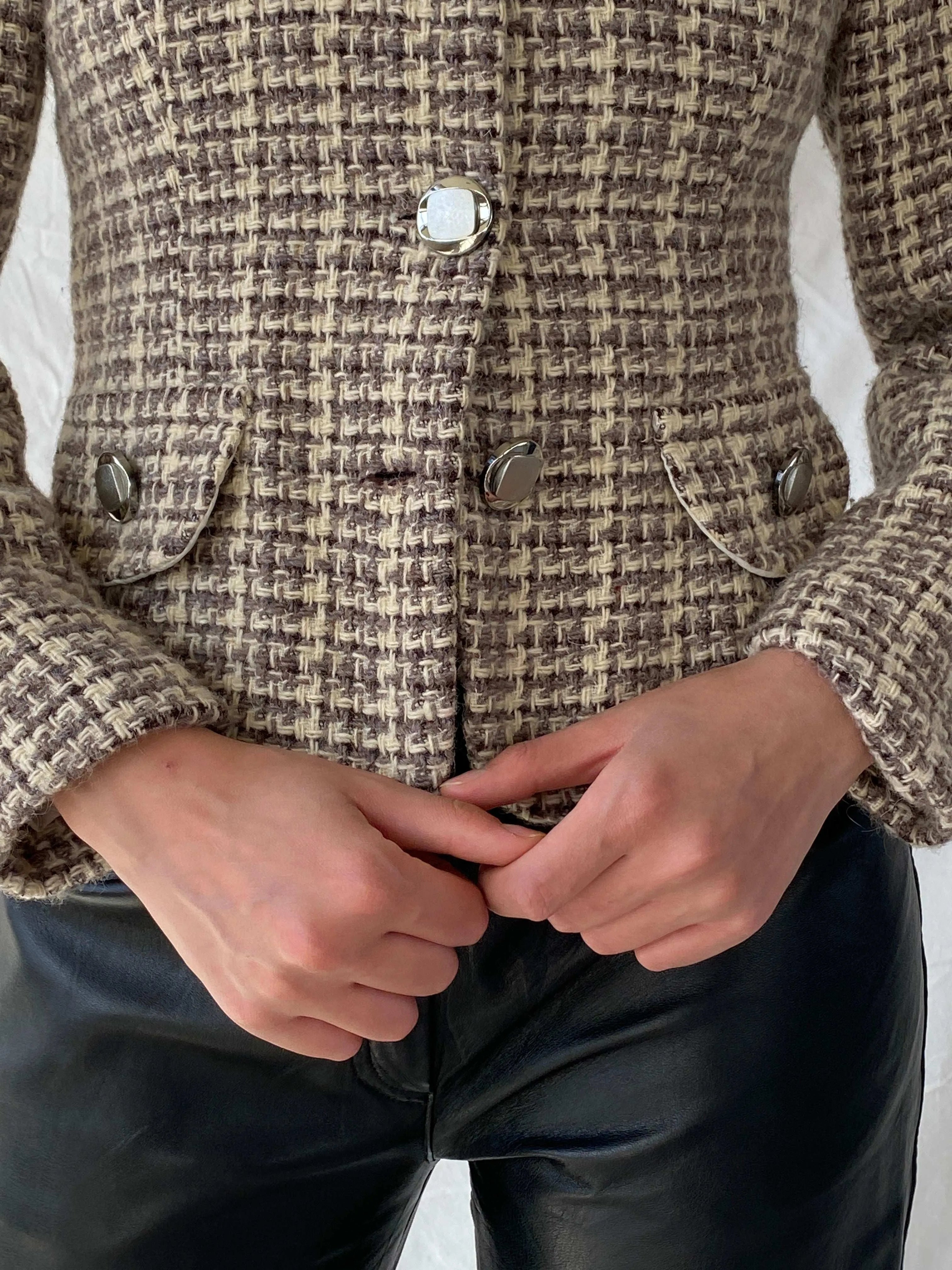 Vintage Finest Worsted Cream & Brown Tweed Blazer - M - Balagan Vintage Blazer 00s, blazer, full sleeve blazer, Mira, plaid, plaid blazer