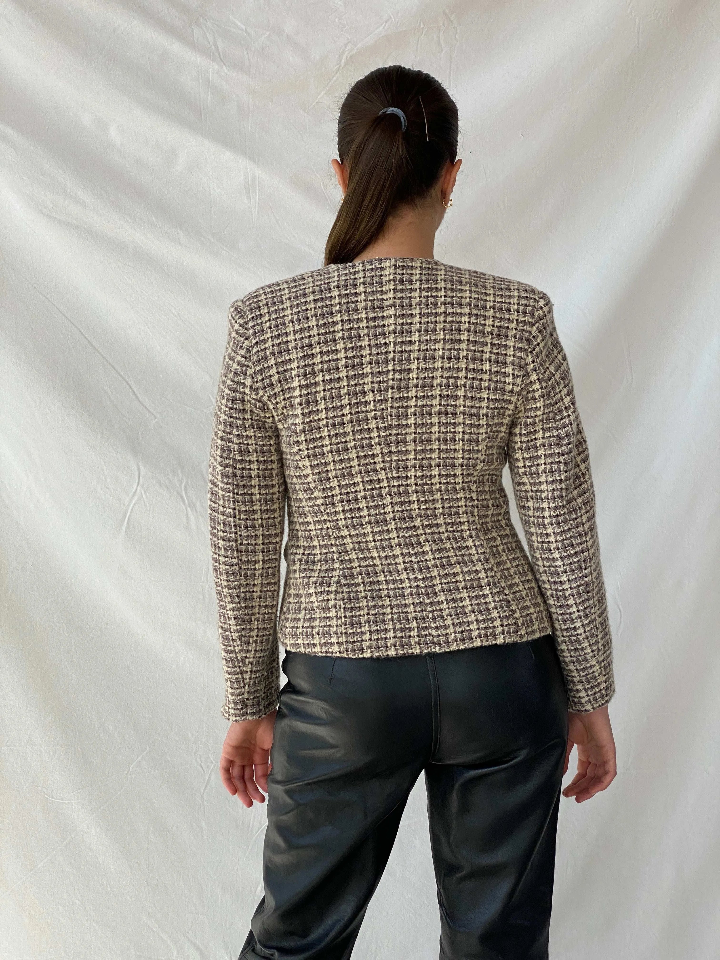Vintage Finest Worsted Cream & Brown Tweed Blazer - M - Balagan Vintage Blazer 00s, blazer, full sleeve blazer, Mira, plaid, plaid blazer