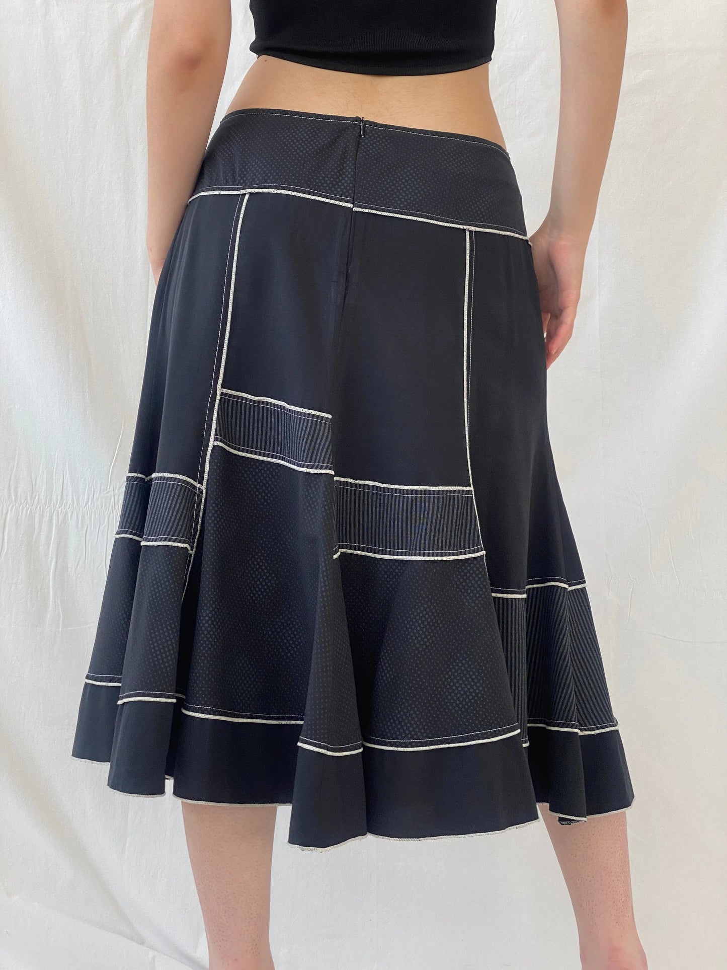Vintage Fiorella Di Verdi Black Midi Whimsy Goth Patchwork Skirt - L - Balagan Vintage Midi Skirt Ayah, midi skirt, striped, women skirt