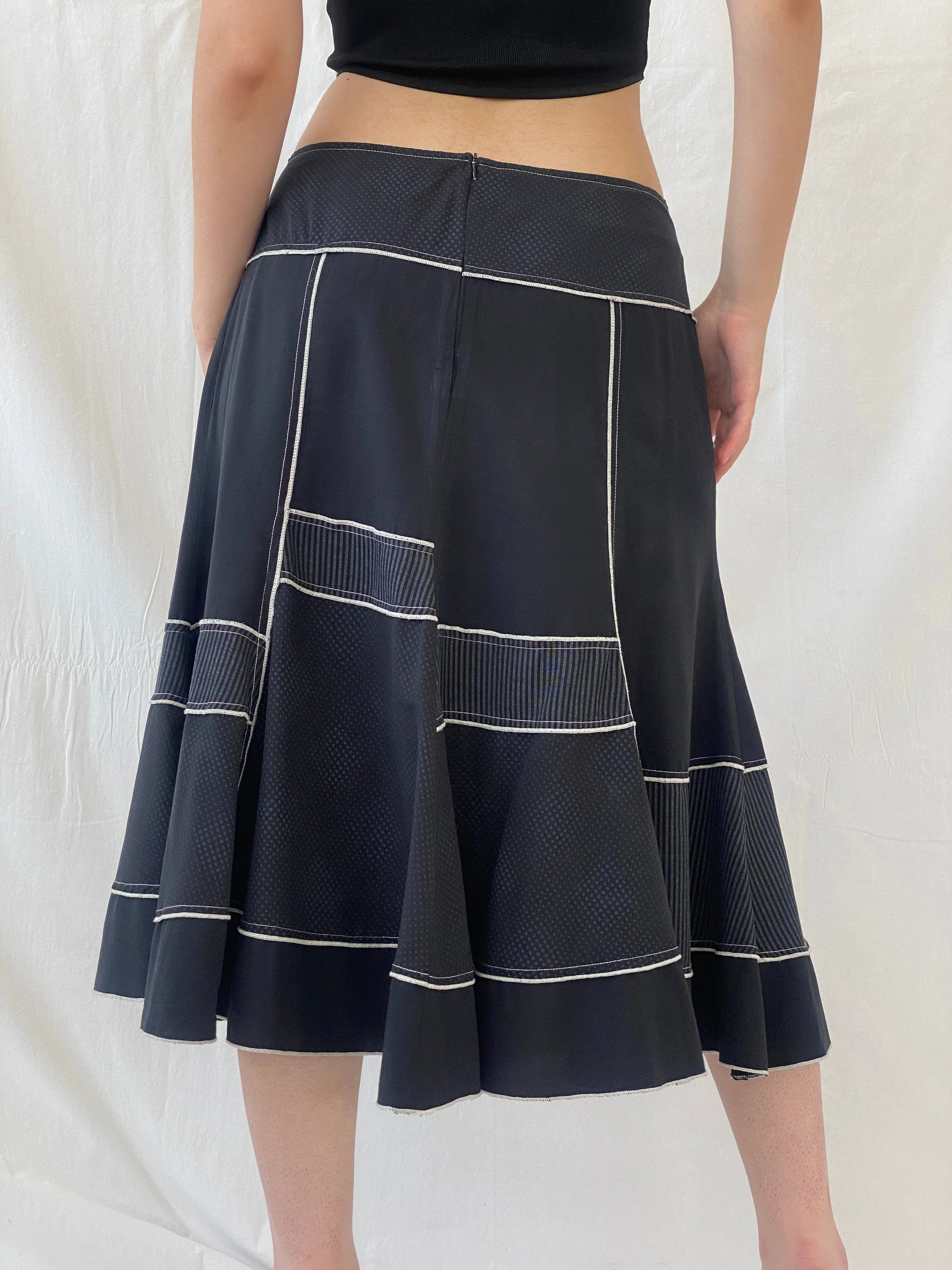 Vintage Fiorella Di Verdi Black Midi Whimsy Goth Patchwork Skirt - L - Balagan Vintage Midi Skirt Ayah, midi skirt, striped, women skirt