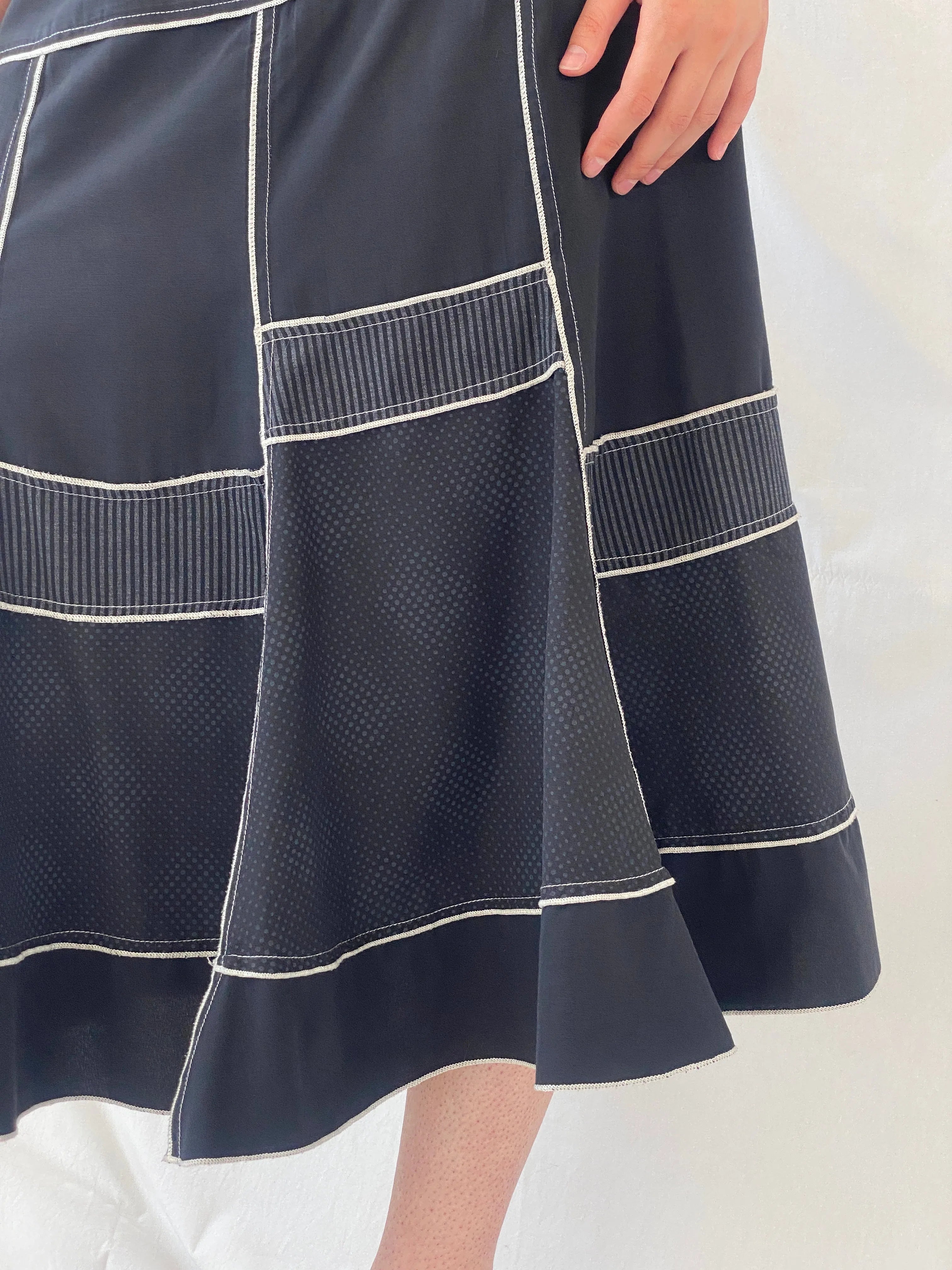 Vintage Fiorella Di Verdi Black Midi Whimsy Goth Patchwork Skirt - L - Balagan Vintage Midi Skirt Ayah, midi skirt, striped, women skirt