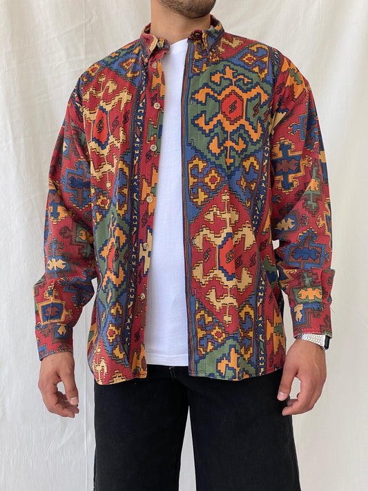 Vintage Foreground Western Colorful Long Sleeve Button Up Men’s Shirt - XL - Balagan Vintage Full Sleeve Shirt 90s, full sleeve shirt, half sleeve shirt, mens shirt, printed shirt, Ramez, silk