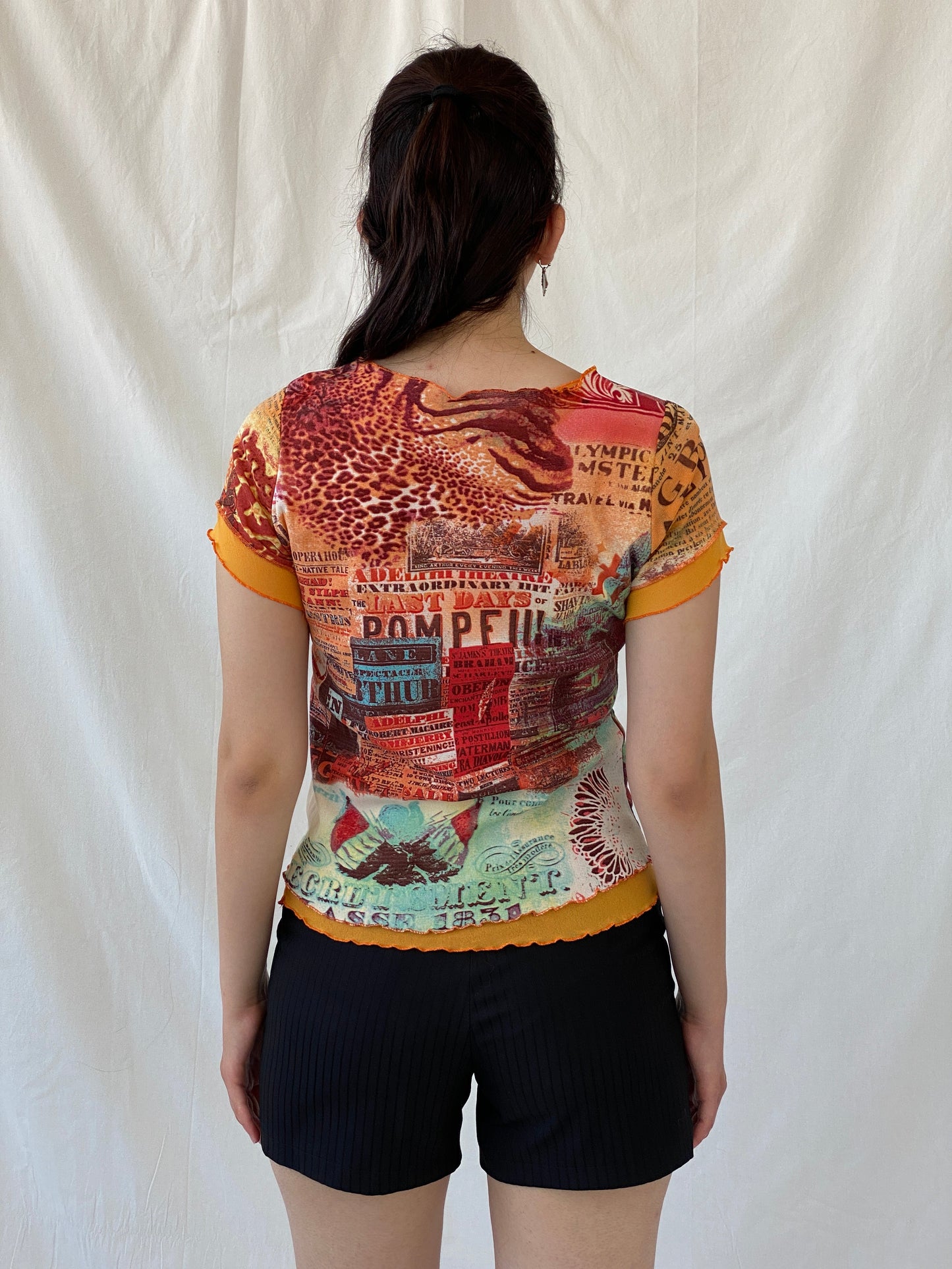 Vintage Fozmul Mesh Graphic Red Orange Short Sleeve Top - M - Balagan Vintage Half Sleeve Top 00s, Ayah, mesh, mesh top, NEW IN, summer, women top