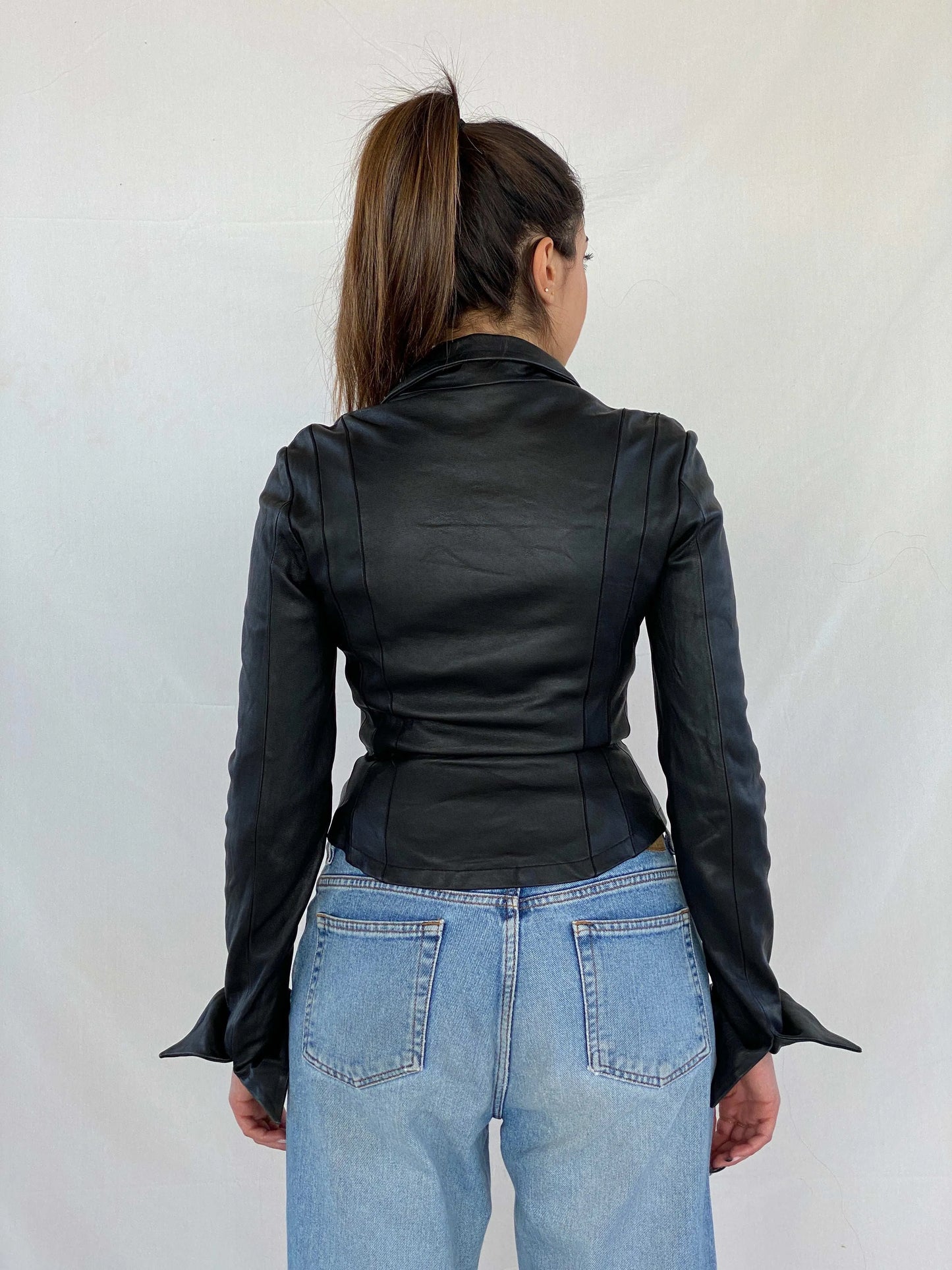 Vintage Fratti Genuine Leather Zip Up Top - Balagan Vintage Full Sleeve Top 00s, 90s, black leather, genuine leather, Juana