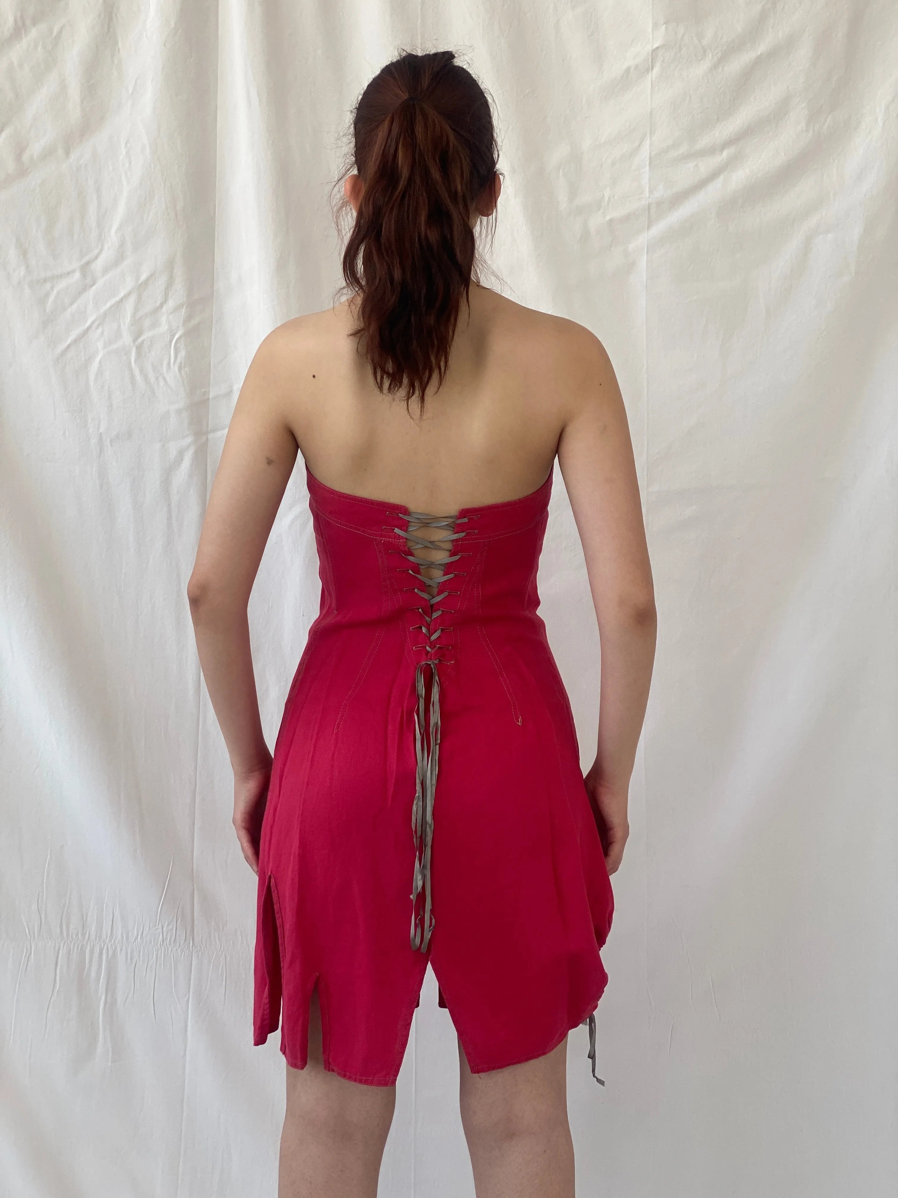 Vintage French Archival Femmes Je Vous Red Zip Up Bodycon Mini Linen Dress - S - Balagan Vintage Mini Dress Ayah, dress, linen, Mini Dress, summer dress