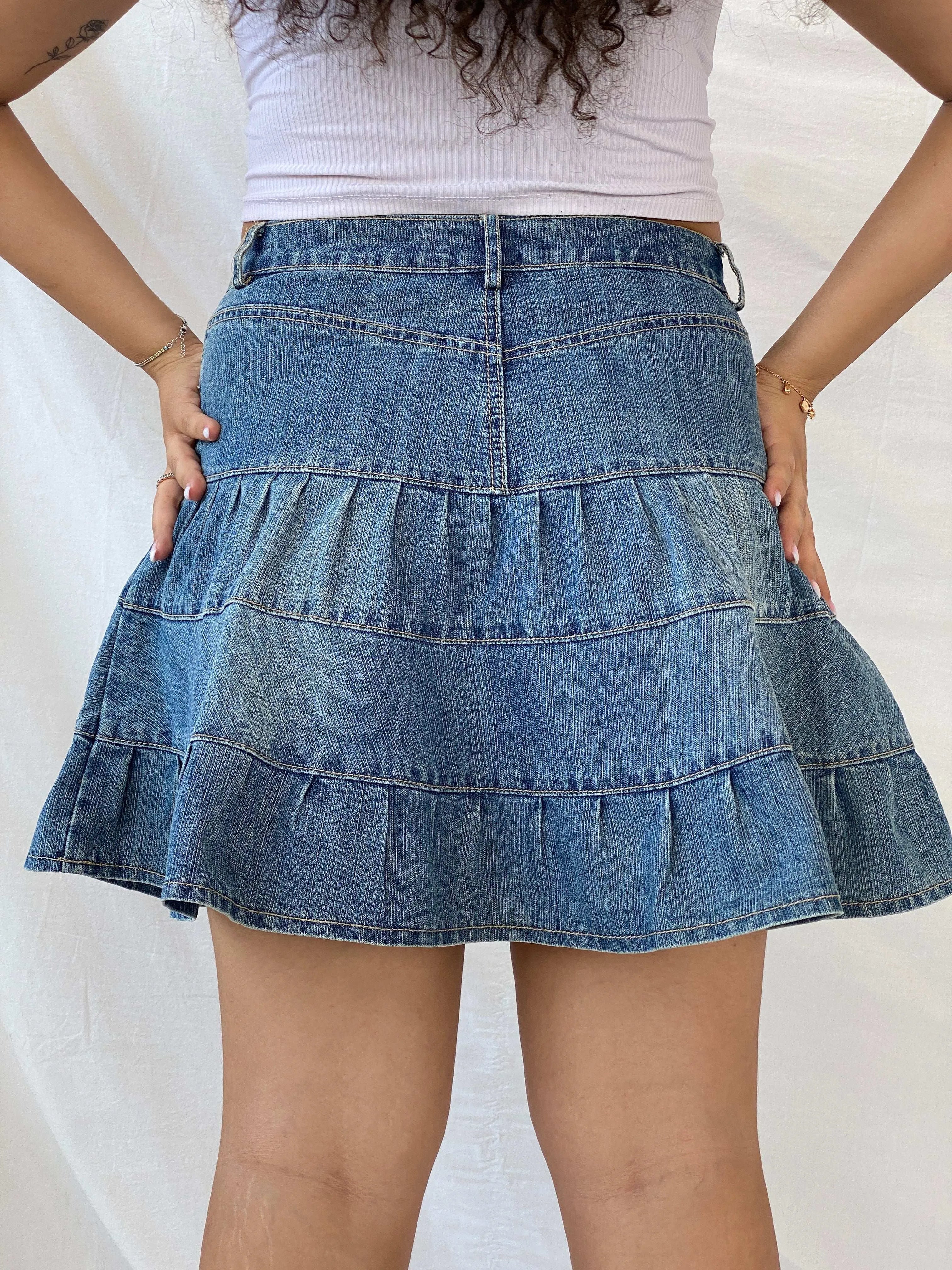 Vintage Fuxxia Tiered Denim Mini Skirt - L - Balagan Vintage Mini Skirt 00s, 90s, denim, denim skirt, Dina