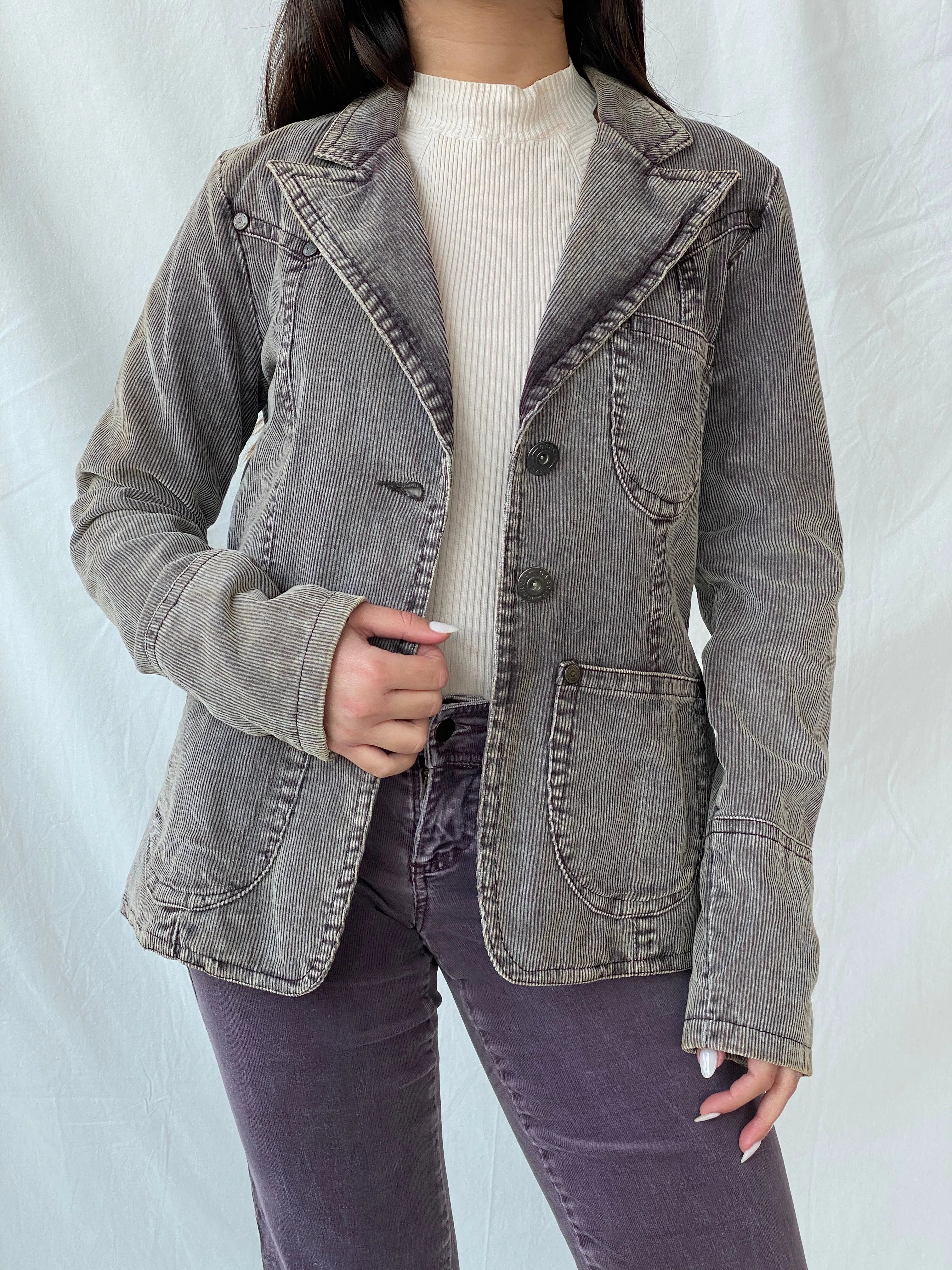 Vintage Garcia Downtown Denim Rebel Grey Corduroy Blazer - M - Balagan Vintage Blazer 00s, blazer, Coats&Jackets, consignment, Diesel, Fatima, full sleeve blazer, Janan, sweater, winter, Women's Blazers