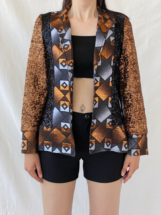 Vintage Geometric Sequin Blazer – Bronze, Black & Silver Statement Jacket - M - Balagan Vintage Blazer 00s, Ayah, blazer, Coats&Jackets, full sleeve blazer, NEW IN, winter, Women's Blazers