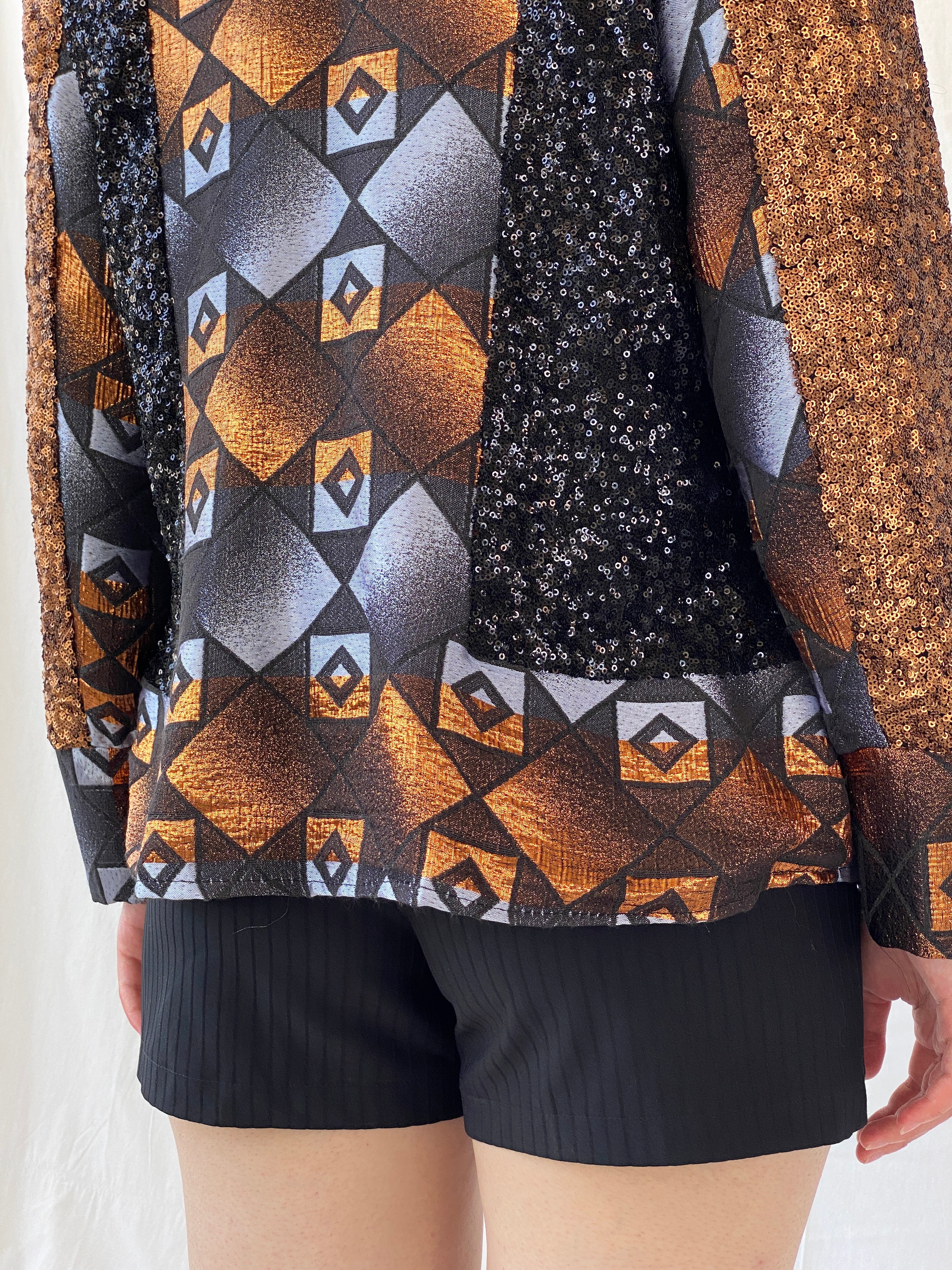 Vintage Geometric Sequin Blazer – Bronze, Black & Silver Statement Jacket - M - Balagan Vintage Blazer 00s, Ayah, blazer, Coats&Jackets, full sleeve blazer, NEW IN, winter, Women's Blazers
