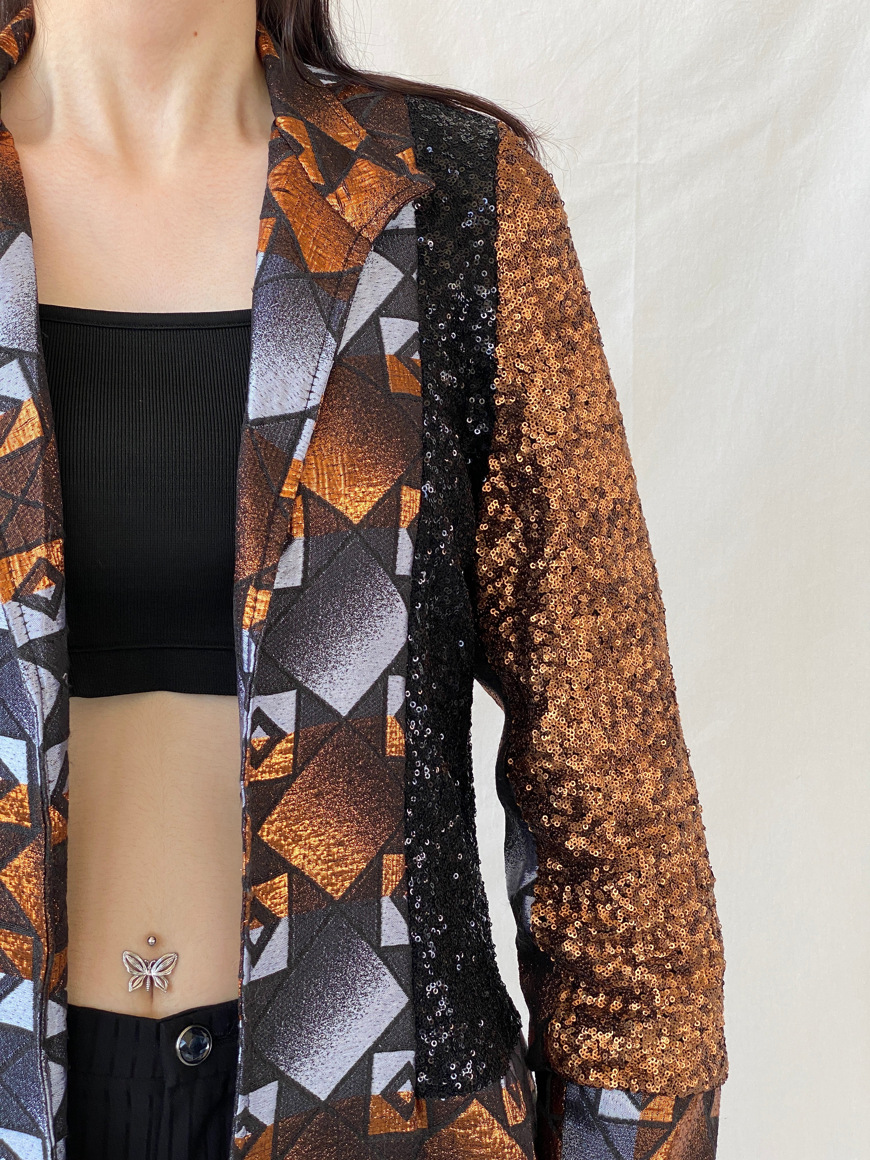 Vintage Geometric Sequin Blazer – Bronze, Black & Silver Statement Jacket - M - Balagan Vintage Blazer 00s, Ayah, blazer, Coats&Jackets, full sleeve blazer, NEW IN, winter, Women's Blazers
