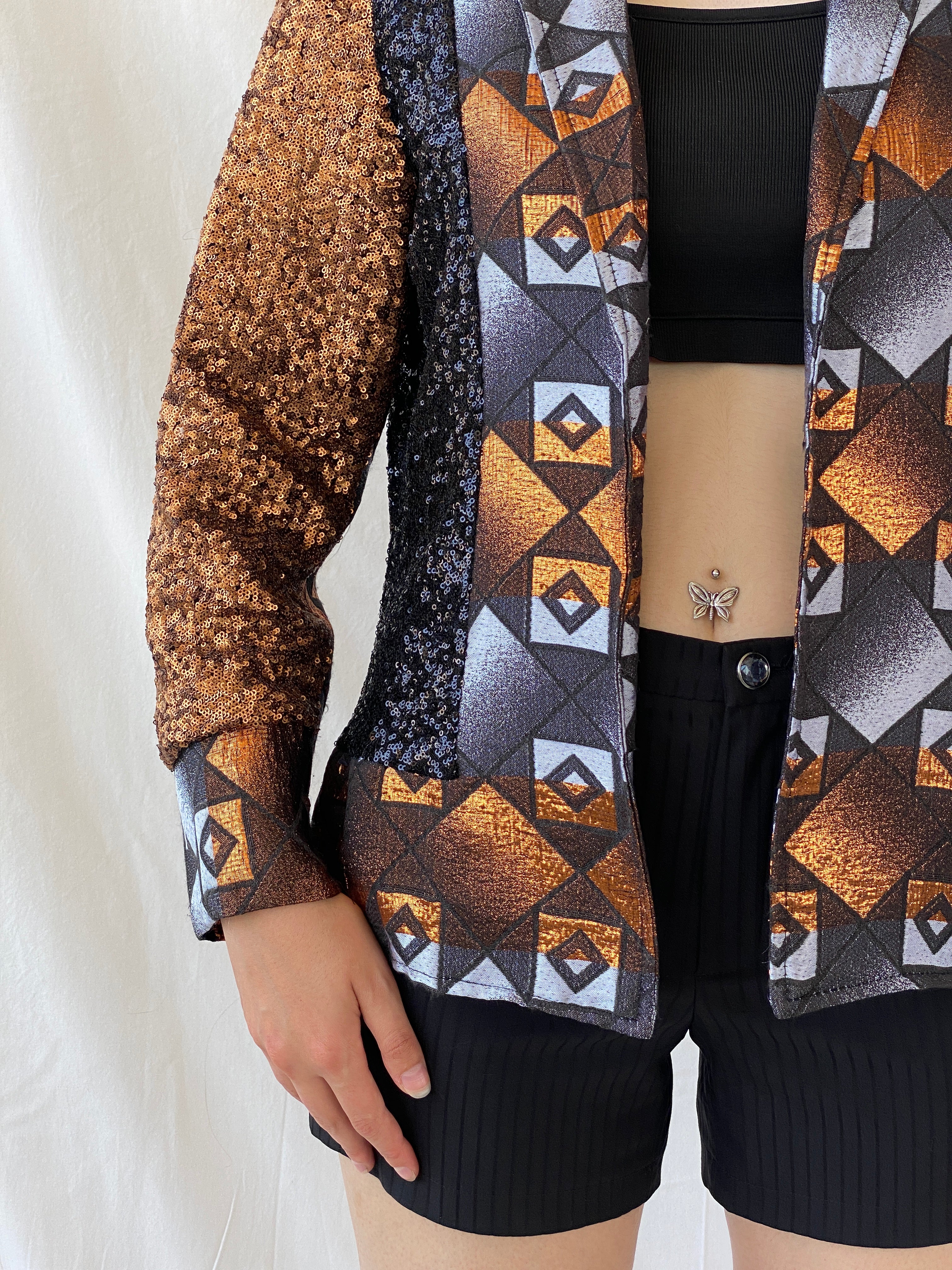Vintage Geometric Sequin Blazer – Bronze, Black & Silver Statement Jacket - M - Balagan Vintage Blazer 00s, Ayah, blazer, Coats&Jackets, full sleeve blazer, NEW IN, winter, Women's Blazers