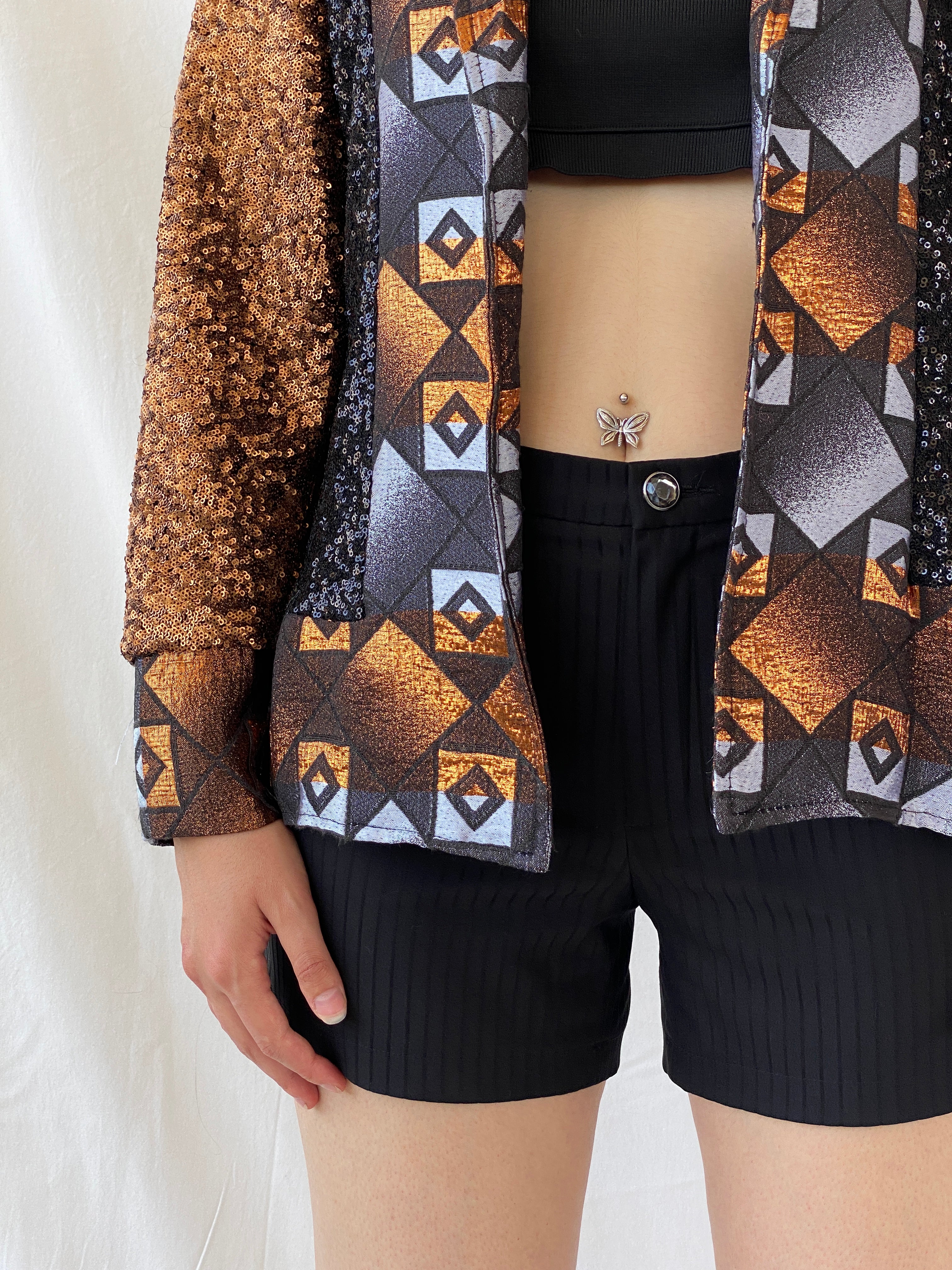 Vintage Geometric Sequin Blazer – Bronze, Black & Silver Statement Jacket - M - Balagan Vintage Blazer 00s, Ayah, blazer, Coats&Jackets, full sleeve blazer, NEW IN, winter, Women's Blazers