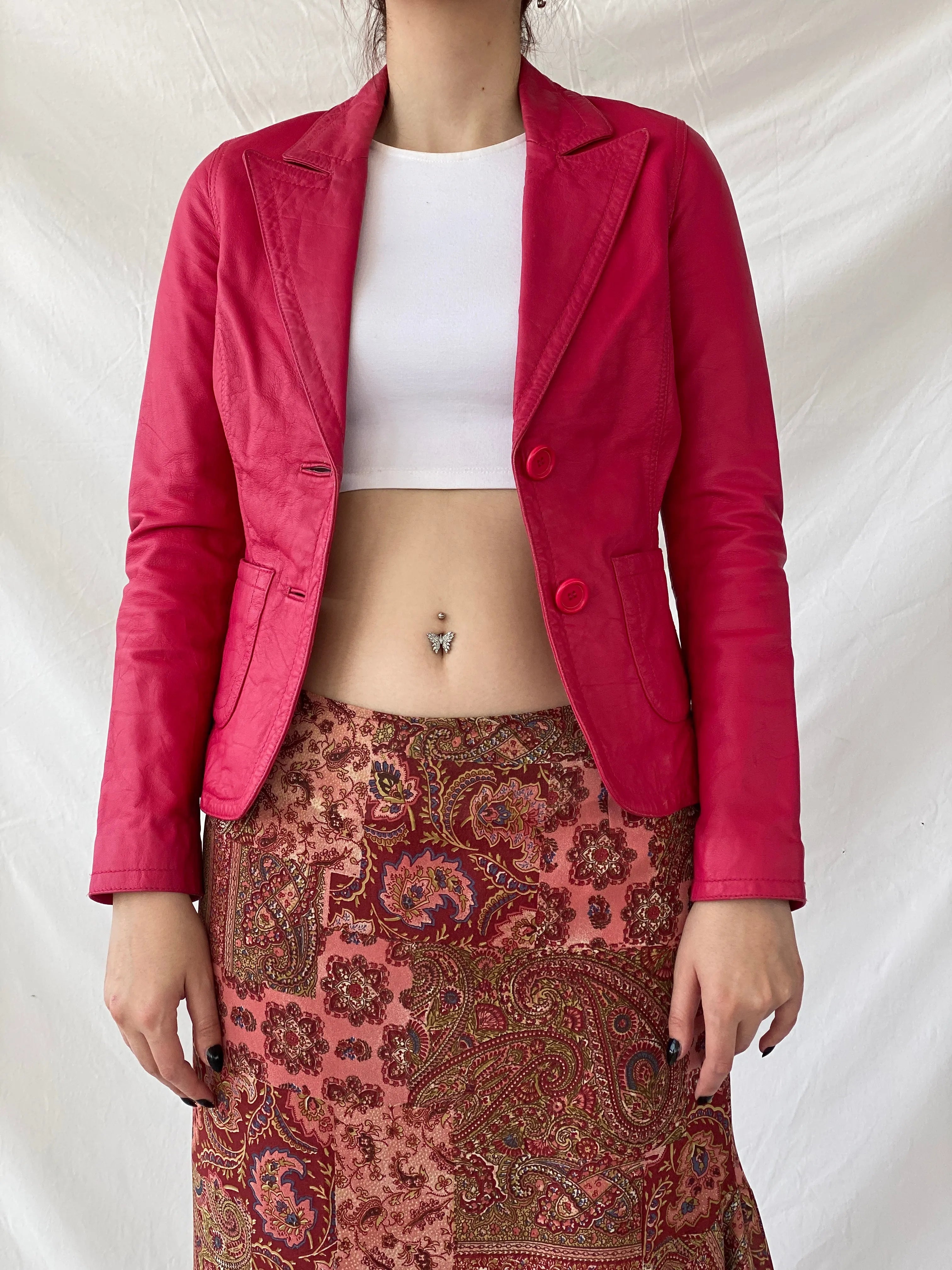 Vintage Gipsy Genuine Leather Pink Women’s Button Front Blazer - XS - Balagan Vintage Leather Jacket Ayah, genuine leather, genuine leather jacket, leather jacket, NEW IN, winter