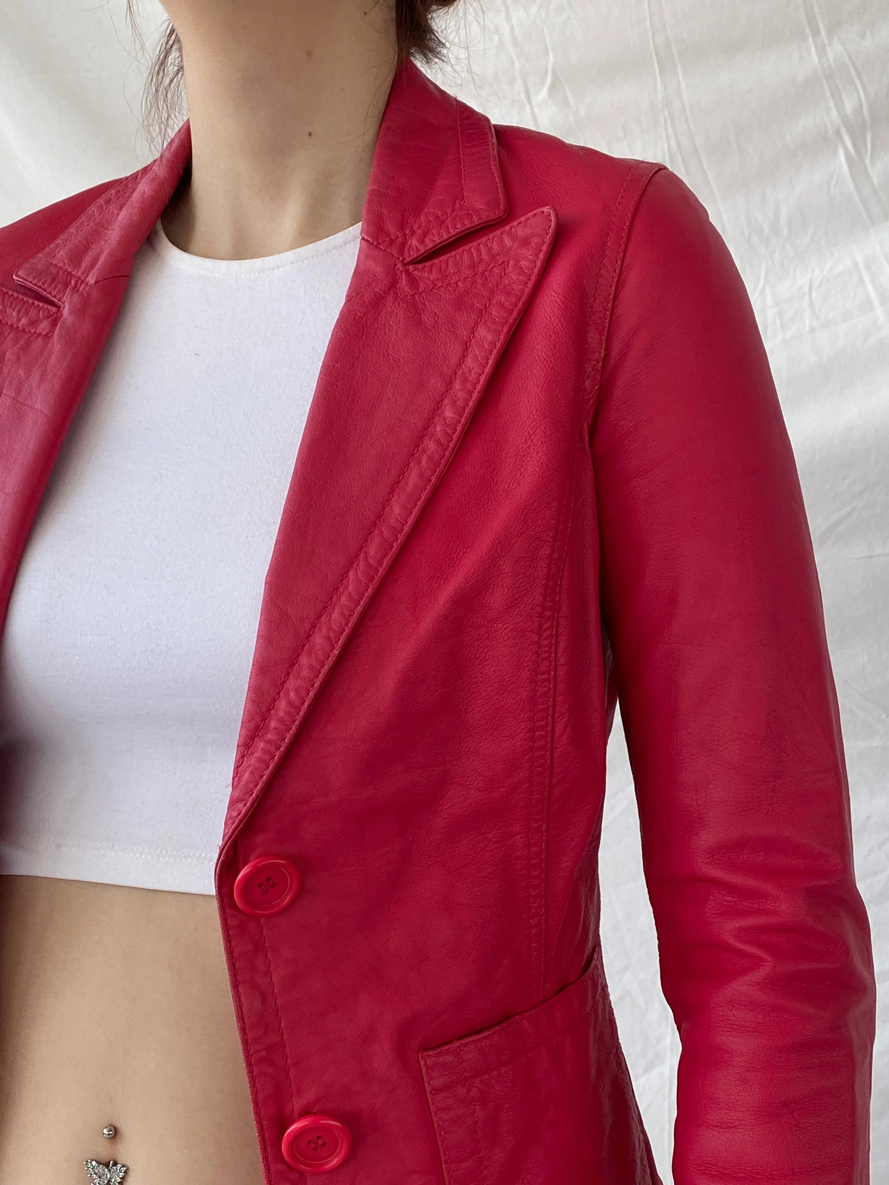 Vintage Gipsy Genuine Leather Pink Women’s Button Front Blazer - XS - Balagan Vintage Leather Jacket Ayah, genuine leather, genuine leather jacket, leather jacket, NEW IN, winter