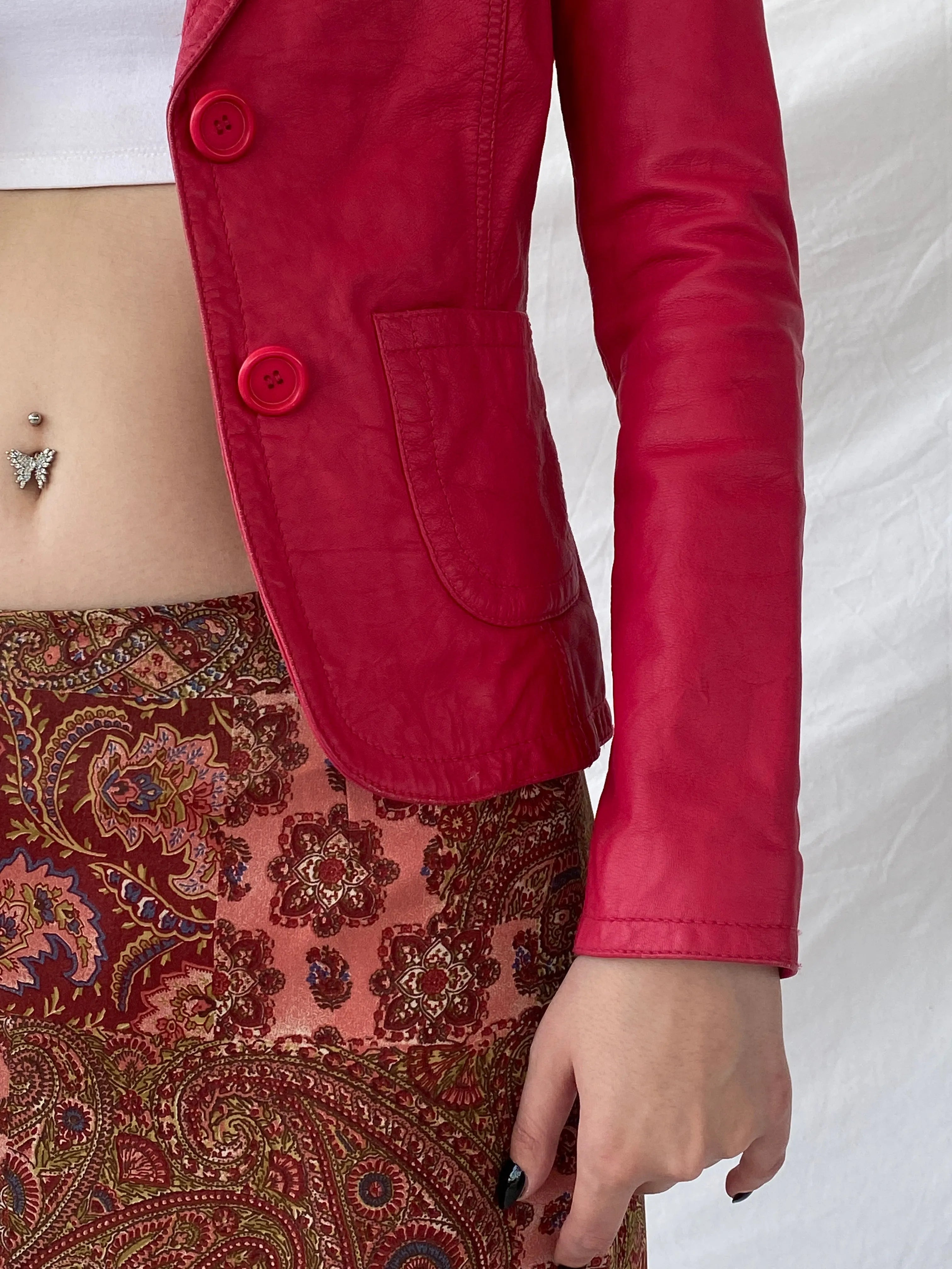 Vintage Gipsy Genuine Leather Pink Women’s Button Front Blazer - XS - Balagan Vintage Leather Jacket Ayah, genuine leather, genuine leather jacket, leather jacket, NEW IN, winter