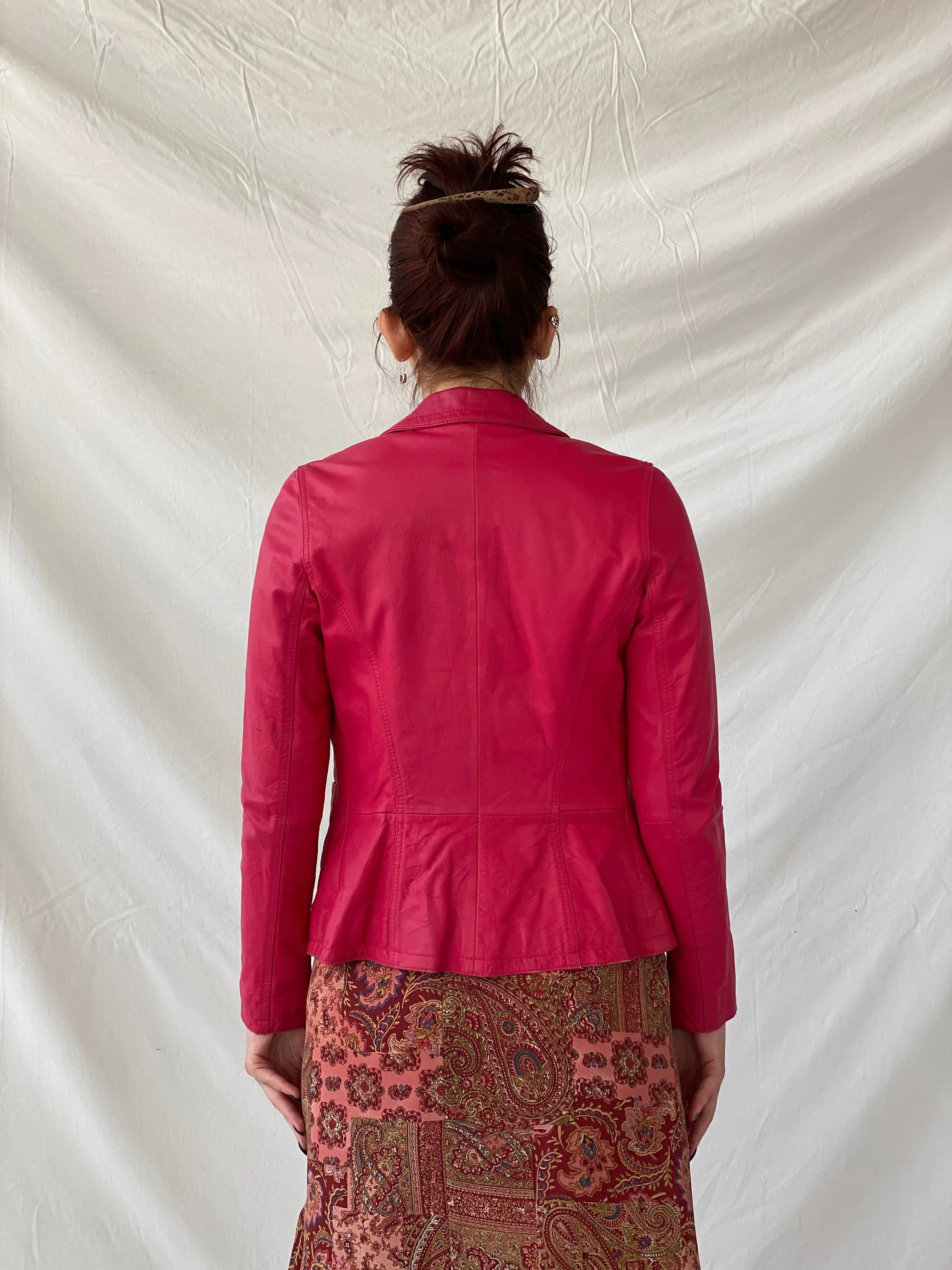 Vintage Gipsy Genuine Leather Pink Women’s Button Front Blazer - XS - Balagan Vintage Leather Jacket Ayah, genuine leather, genuine leather jacket, leather jacket, NEW IN, winter