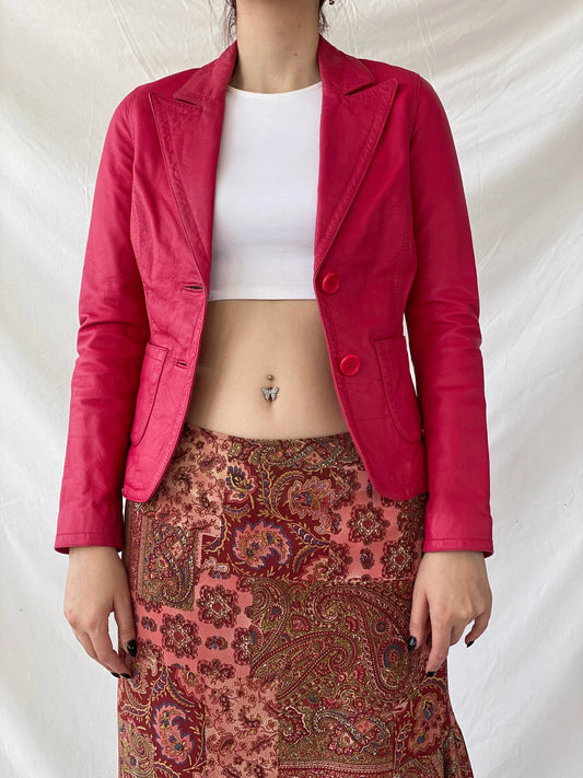 Vintage Gipsy Genuine Leather Pink Women’s Button Front Blazer - XS - Balagan Vintage Leather Jacket Ayah, Coats&Jackets, genuine leather, genuine leather jacket, leather jacket, winter, Women's Leather Jackets