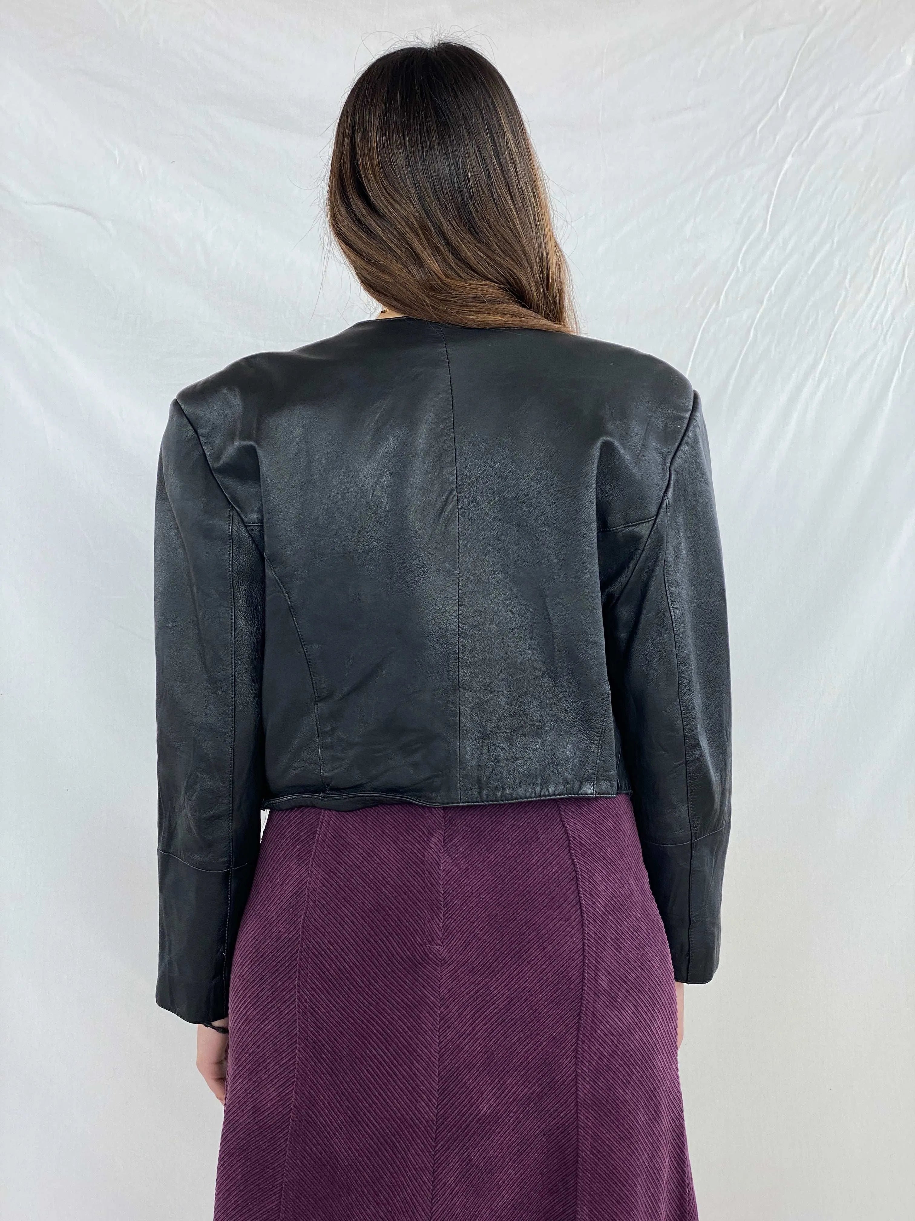Vintage Gold Buttoned Cropped Genuine Leather Jacket - Balagan Vintage Leather Jacket 90s, Coats&Jackets, Deals, genuine leather jacket, Juana, leather jacket, Women's Leather Jackets
