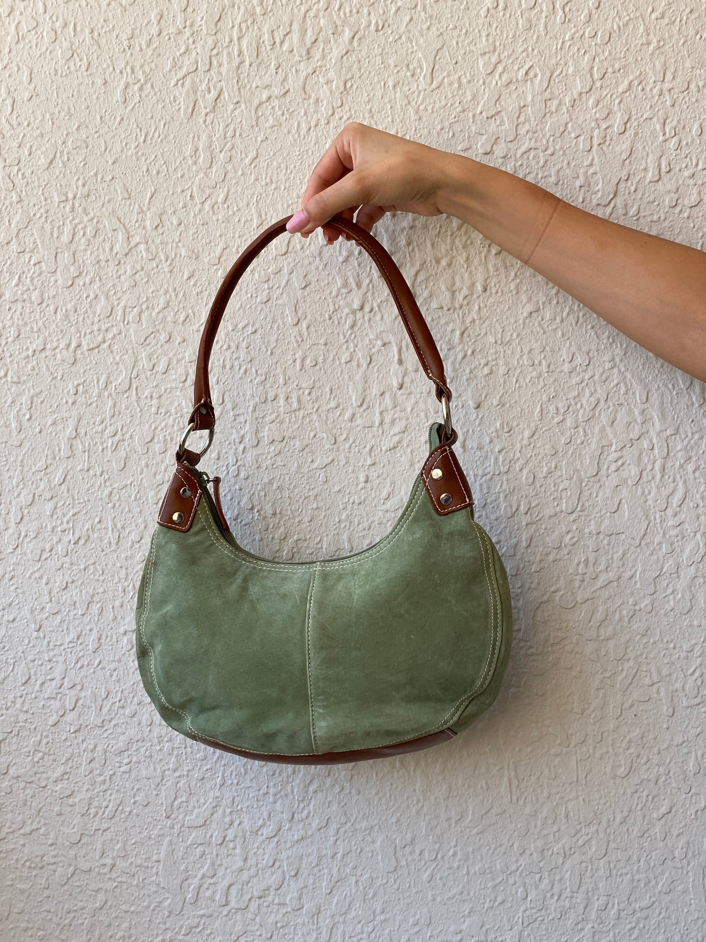 Vintage Green Genuine Suede Purse Women’s Soho Shoulder Bag - Balagan Vintage Shoulder Bag 00s, 90s, bag, brown leather, genuine leather, shoulder bag, Y2K
