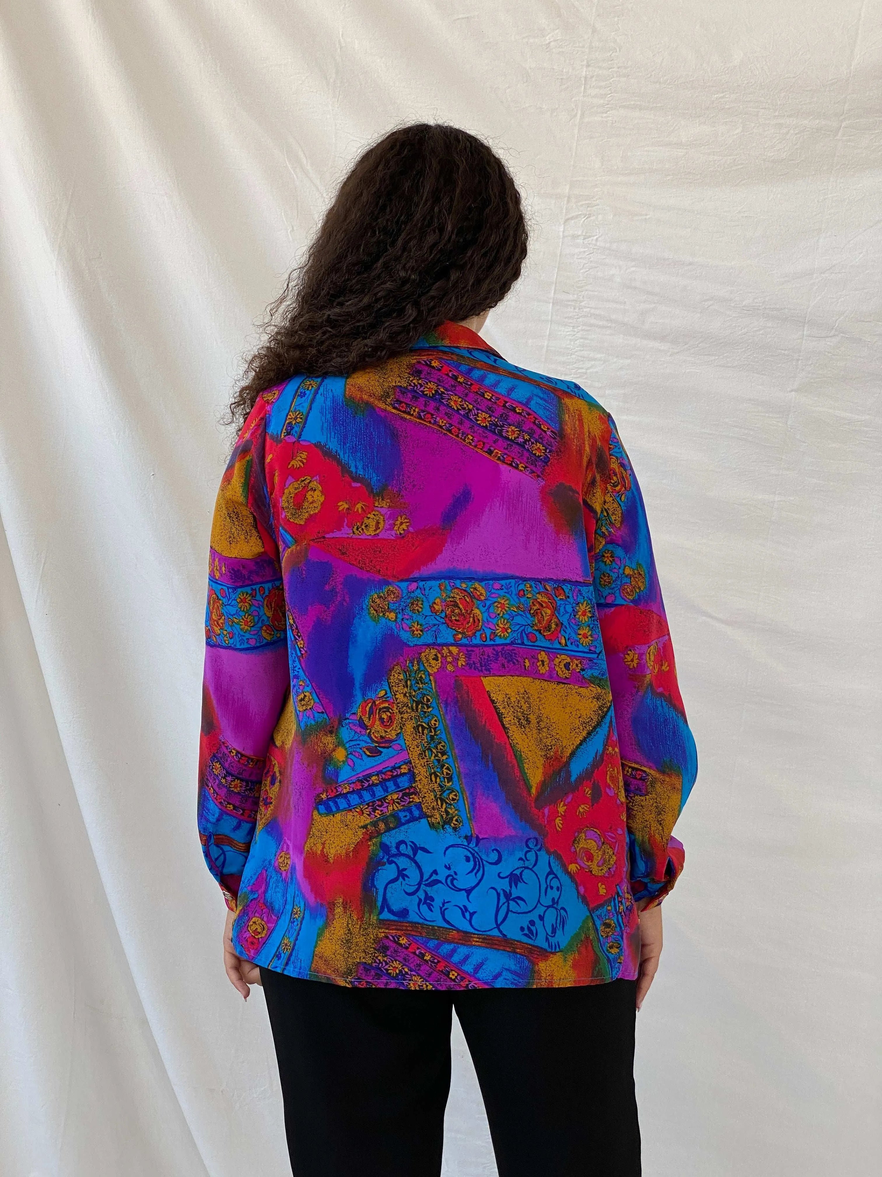 Vintage GW Division of Graff Gold Buttoned Multi-Color Shirt - L - Balagan Vintage Full Sleeve Shirt 00s, 90s, Deals, Dina, floral, floral shirt, full sleeve shirt, multicolored, oversized, oversized shirt, printed shirt, women shirt