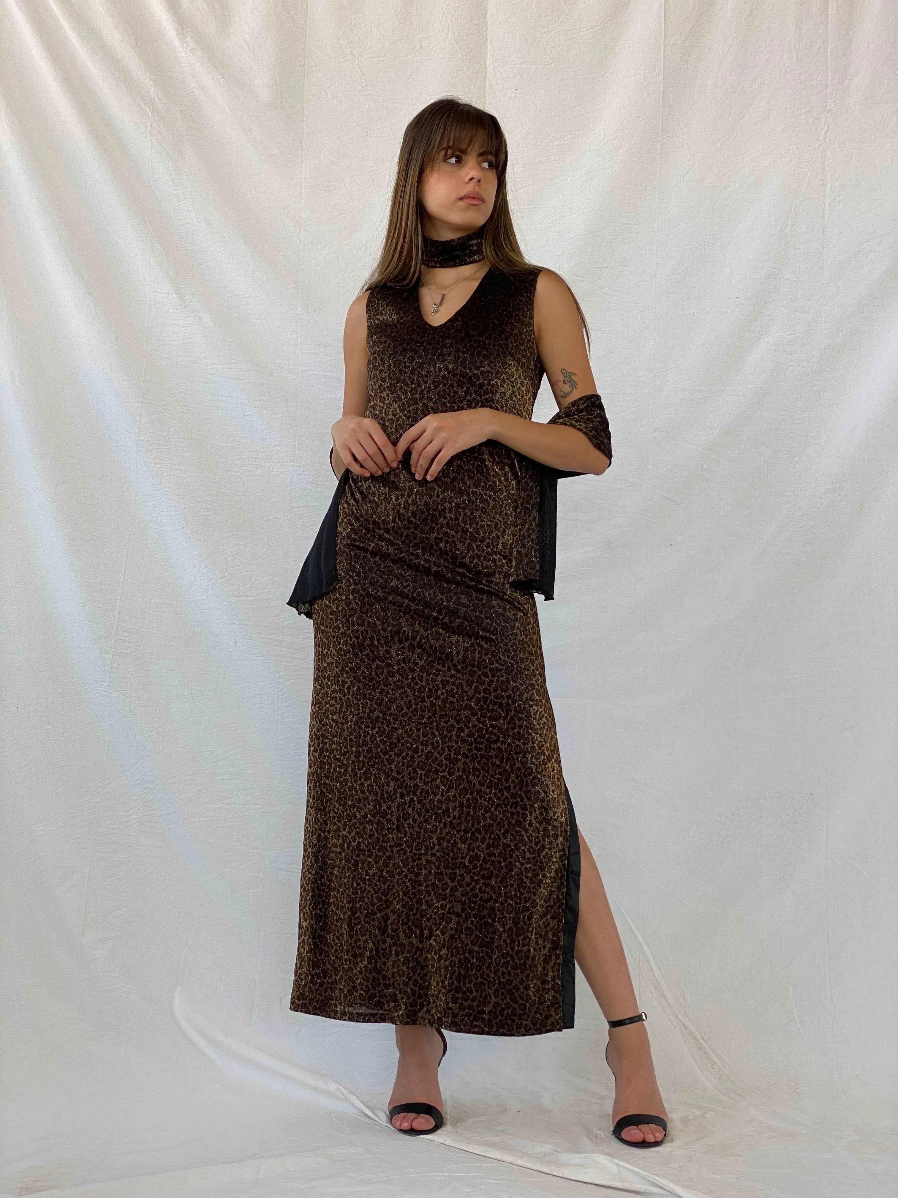 Vintage Handmade 90s Animal Print Shimmery Maxi Dress - Balagan Vintage Maxi Dress animal print, maxi dress, Mira, Wedding Guest