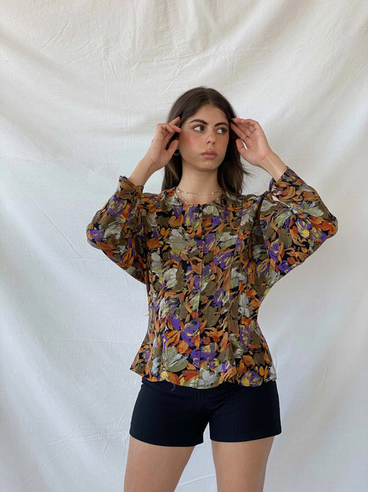Vintage Handmade Abstract Floral Blouse - M - Balagan Vintage Full Sleeve Shirt 90s, Deals, full sleeve shirt, handmade, Mira, Office core
