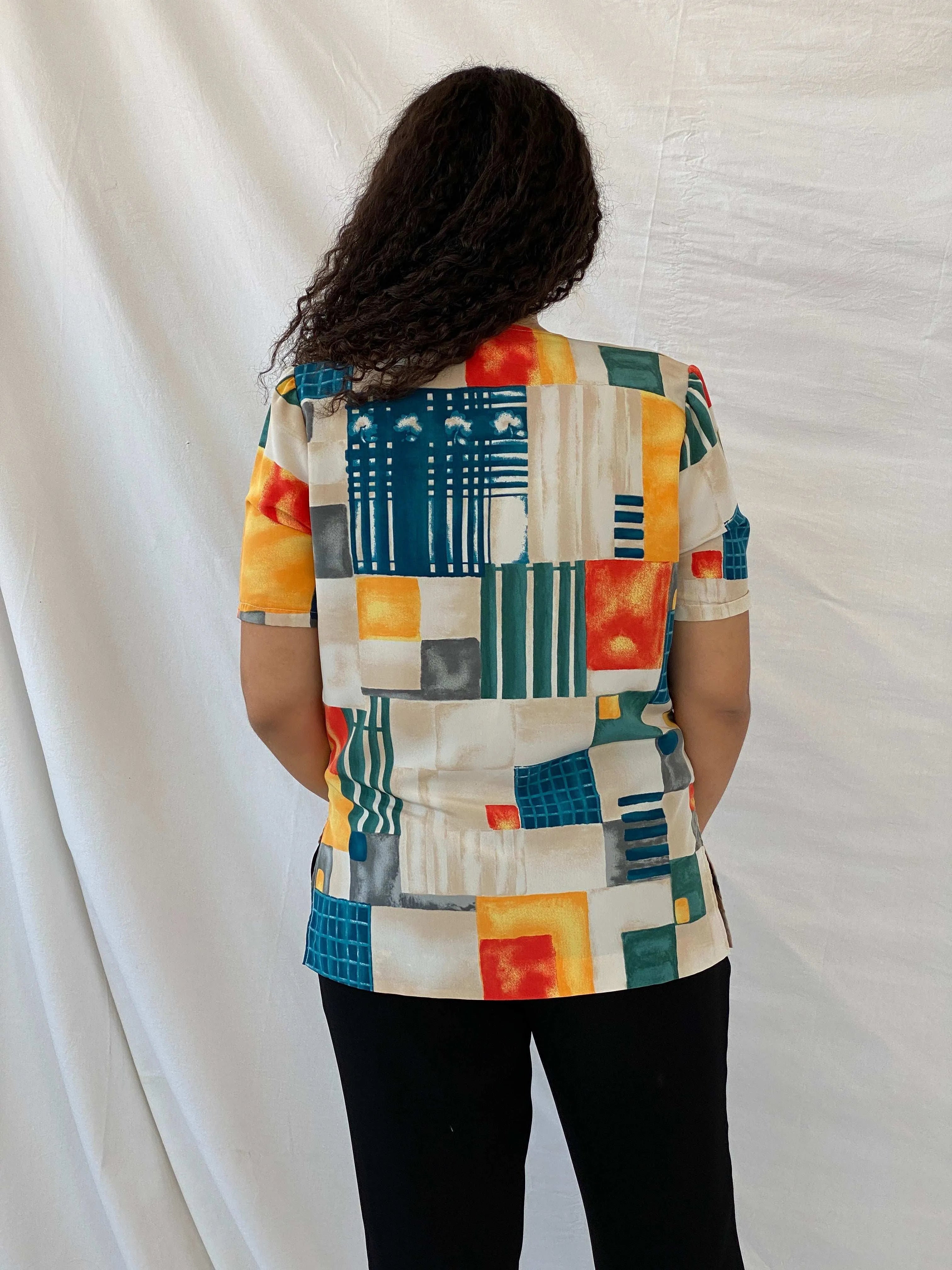 Vintage Handmade Abstract Multi-Colored Gold Buttoned Shirt - L - Balagan Vintage Half Sleeve Shirt 00s, 90s, Deals, Dina, half sleeve shirt