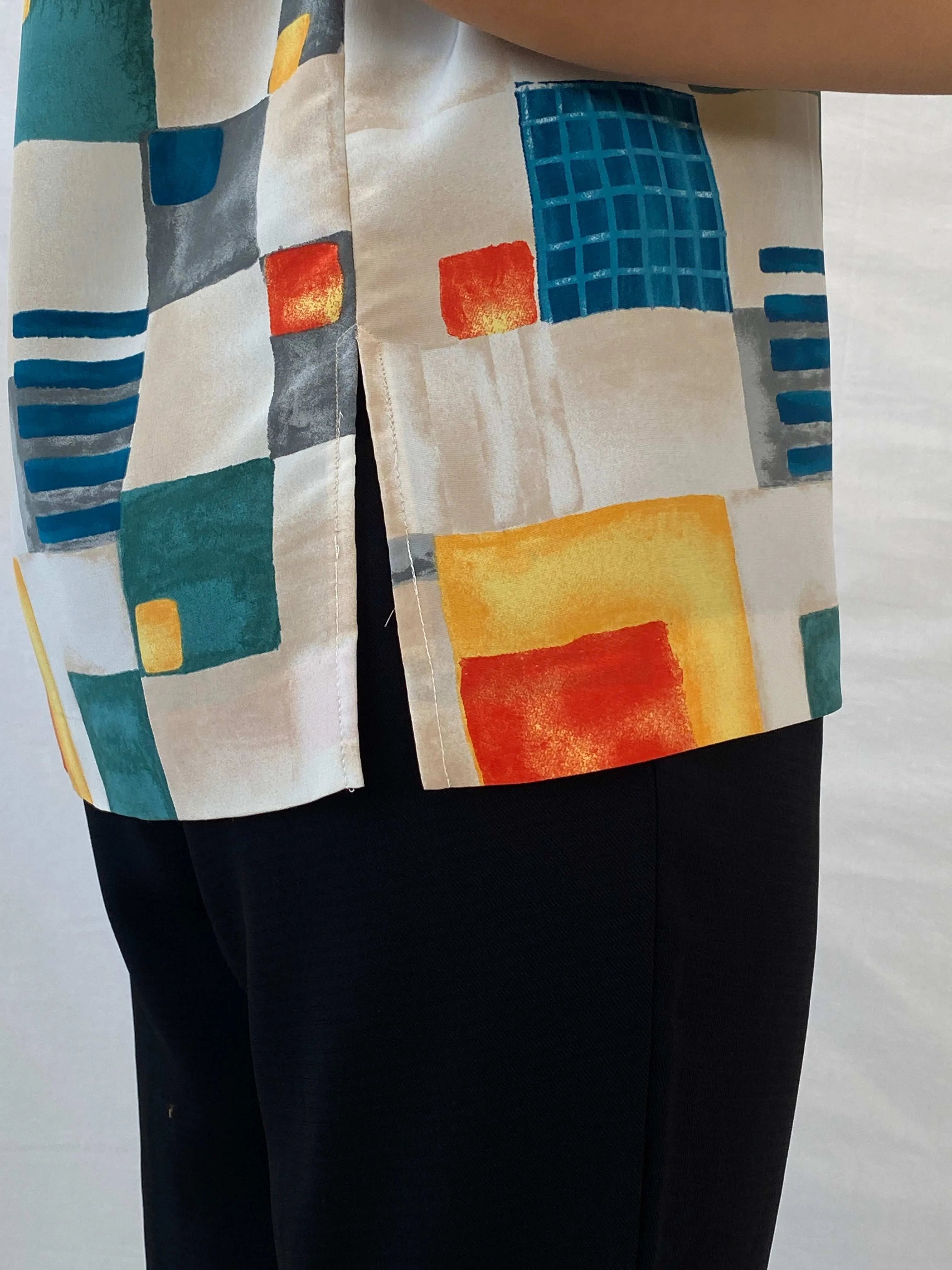 Vintage Handmade Abstract Multi-Colored Gold Buttoned Shirt - L - Balagan Vintage Half Sleeve Shirt 00s, 90s, Deals, Dina, half sleeve shirt