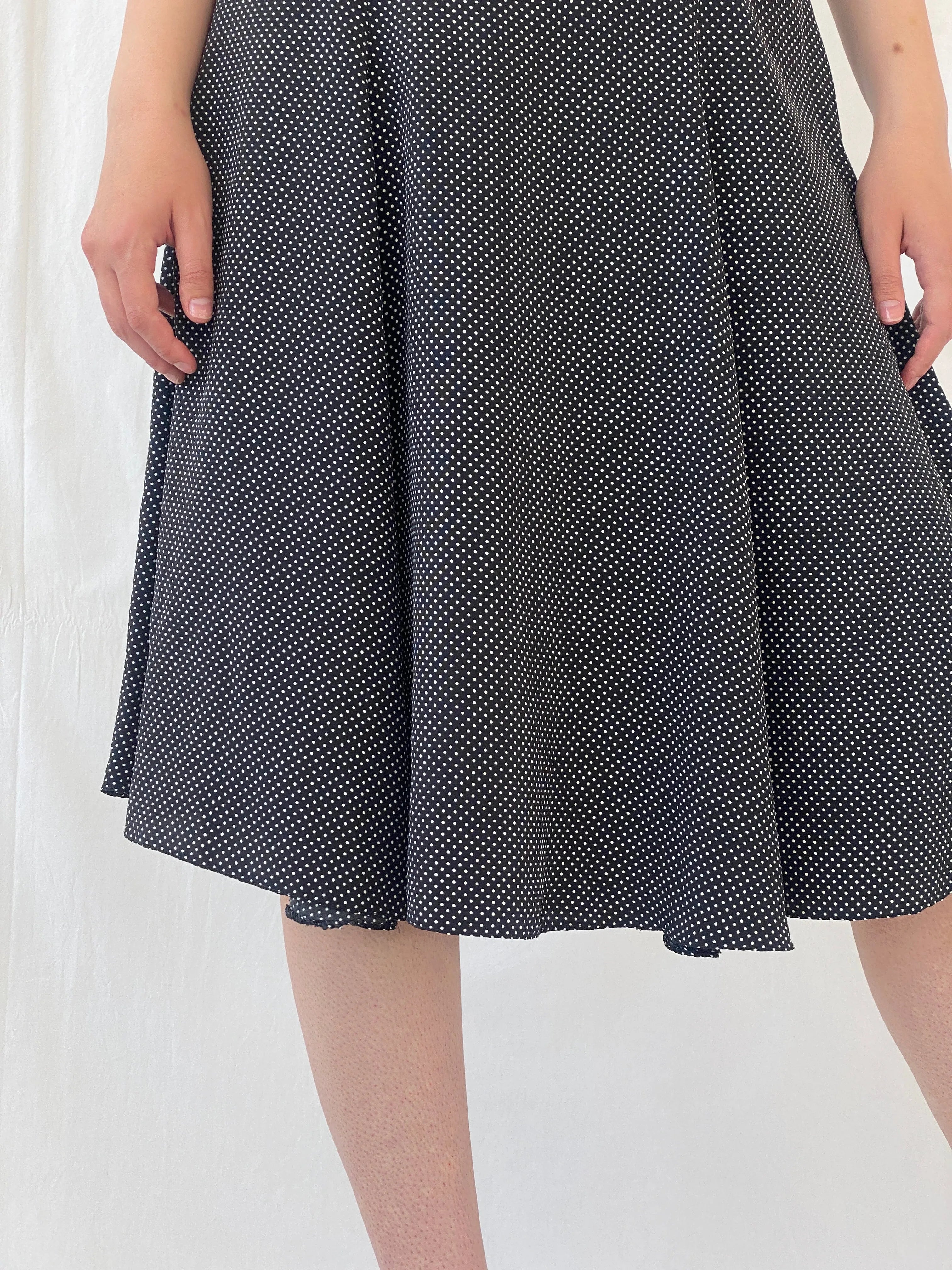 Vintage Handmade Black and White Polka Dots Sleeveless Midi Dress - S - Balagan Vintage Midi Dress Ayah, black dress, dress, midi dress, vintage dress