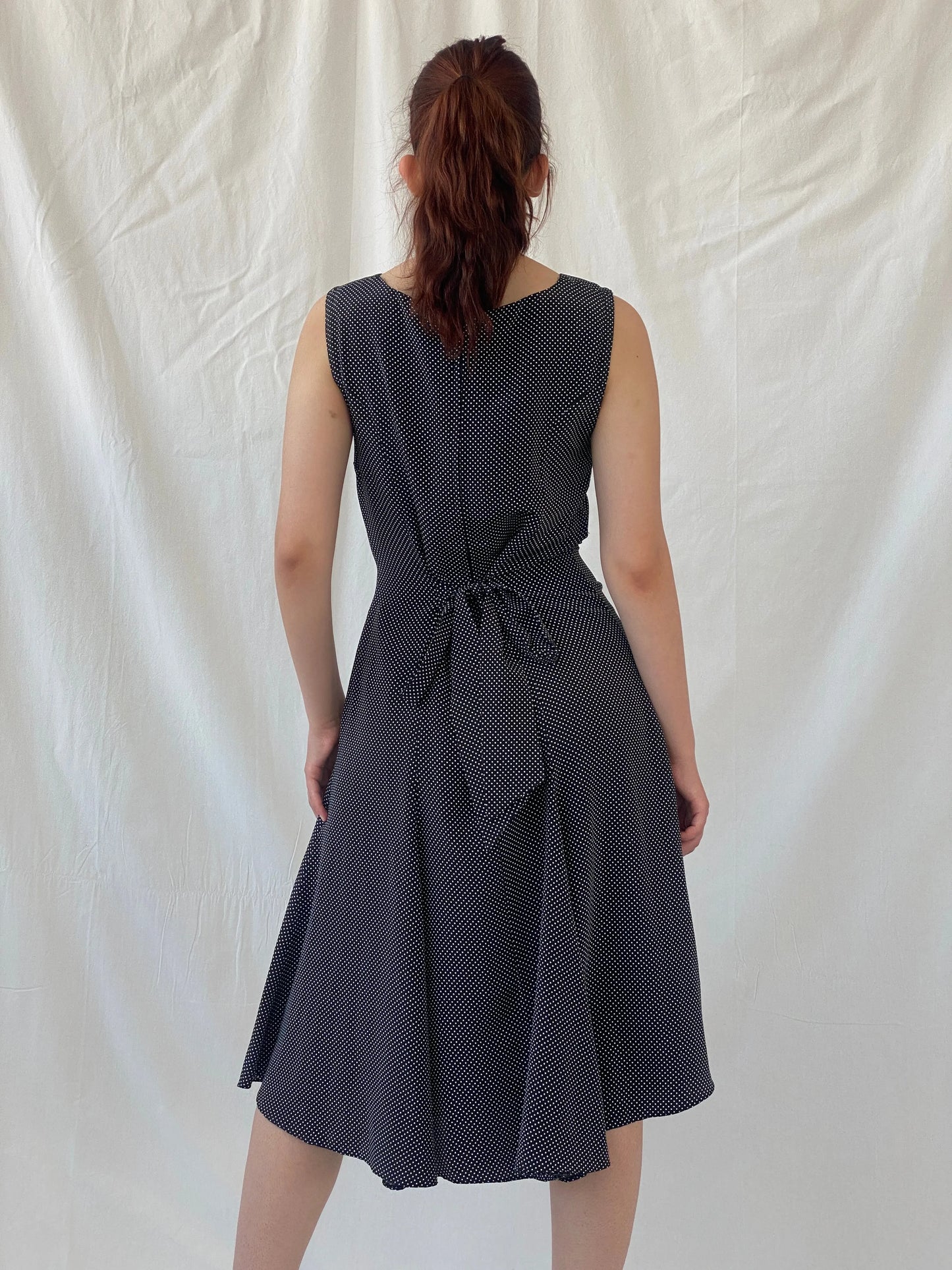 Vintage Handmade Black and White Polka Dots Sleeveless Midi Dress - S - Balagan Vintage Midi Dress Ayah, black dress, dress, midi dress, vintage dress