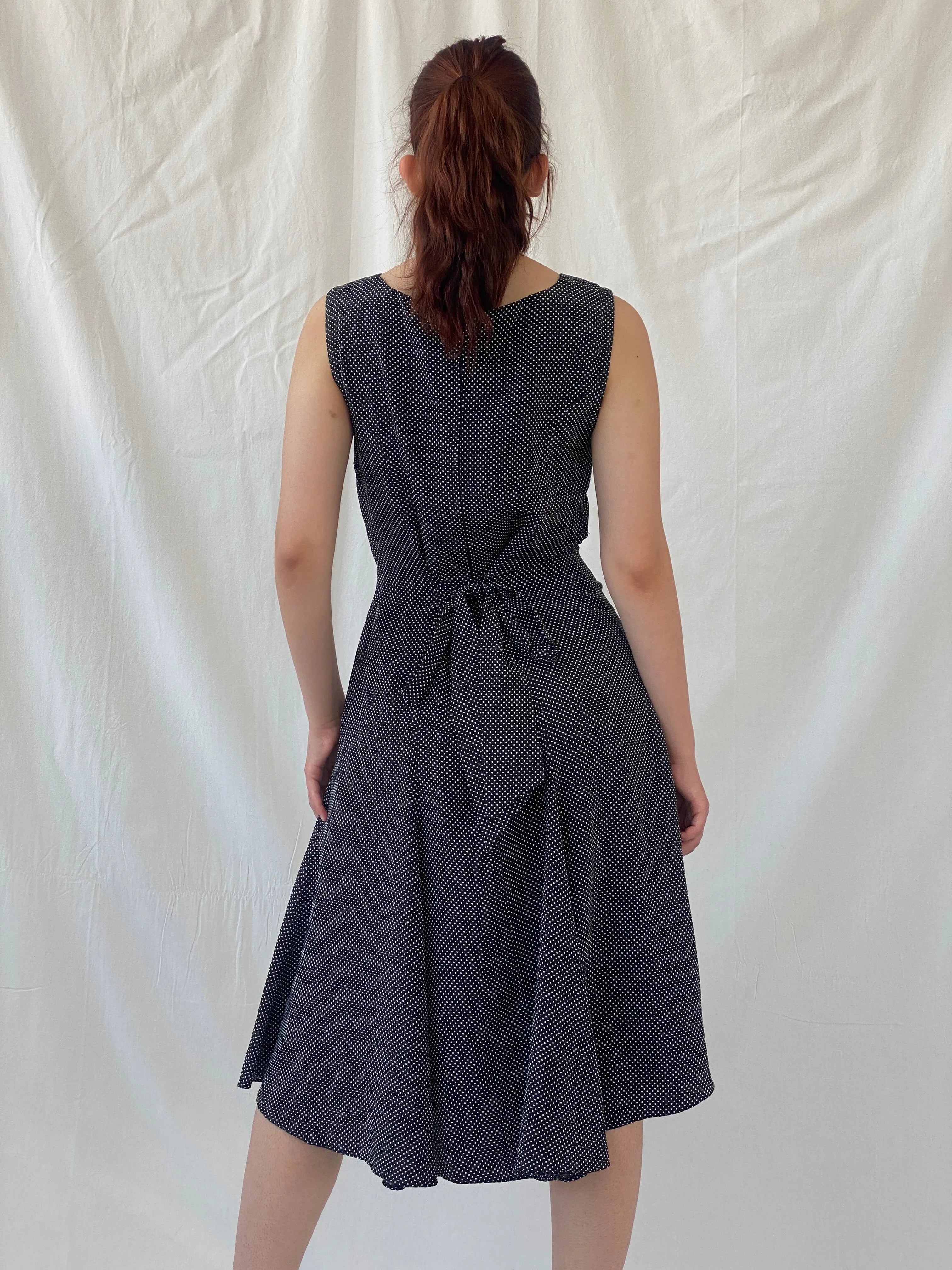 Vintage Handmade Black and White Polka Dots Sleeveless Midi Dress - S - Balagan Vintage Midi Dress Ayah, black dress, dress, midi dress, vintage dress