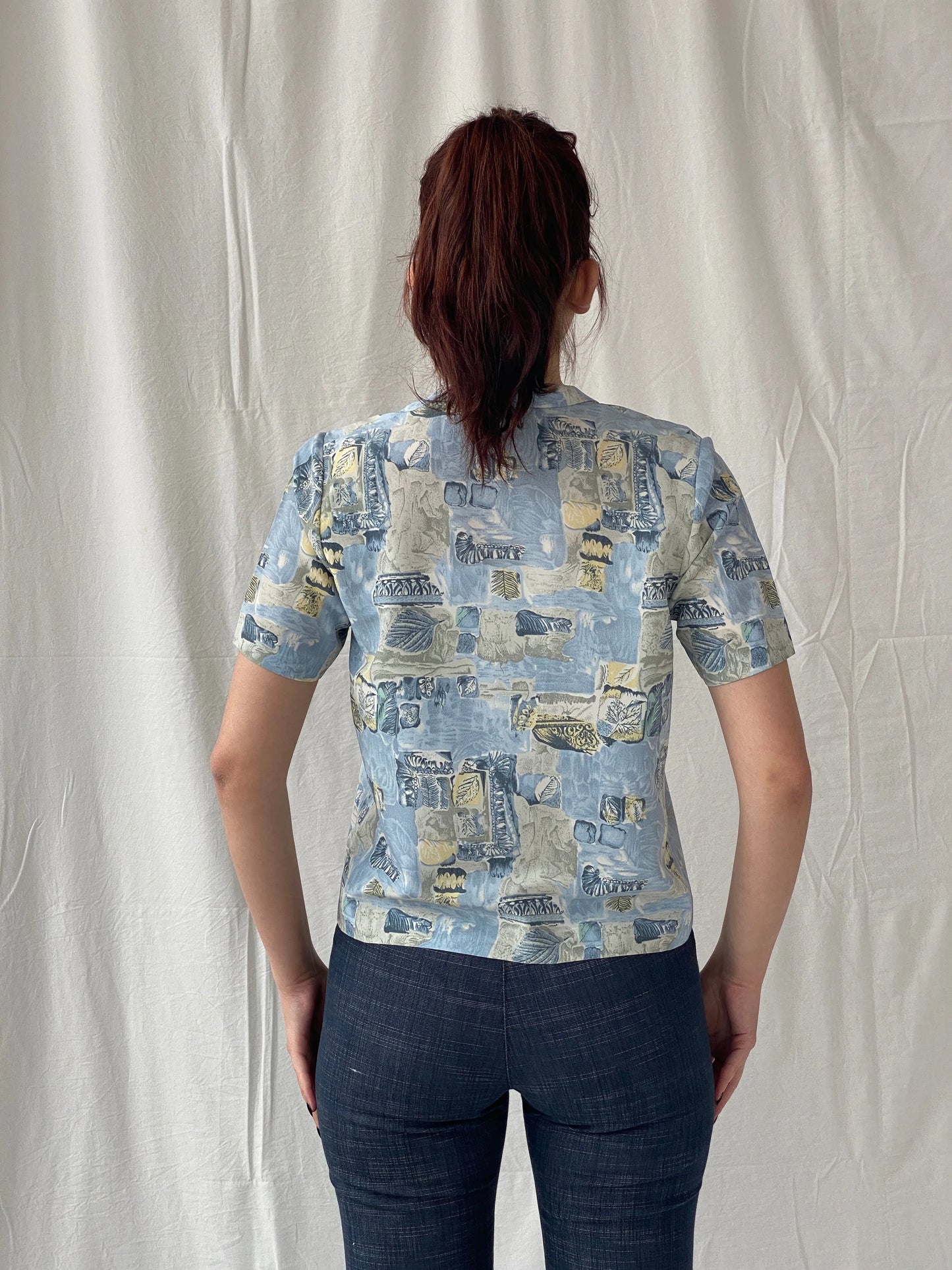 Vintage Handmade Blue Half Sleeve Button Up Women’s Shirt - M - Balagan Vintage Half Sleeve Shirt 00s, Ayah, shirt, women shirt
