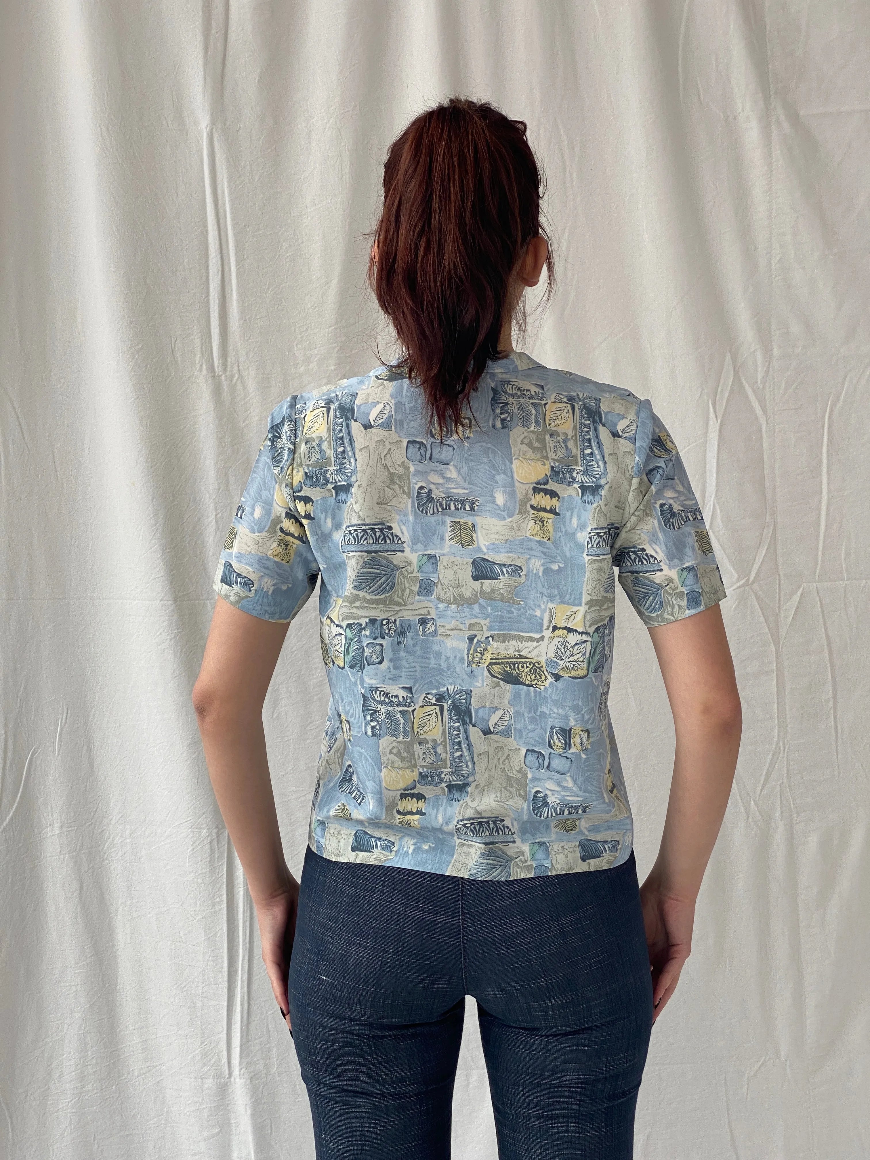 Vintage Handmade Blue Half Sleeve Button Up Women’s Shirt - M - Balagan Vintage Half Sleeve Shirt 00s, Ayah, shirt, women shirt