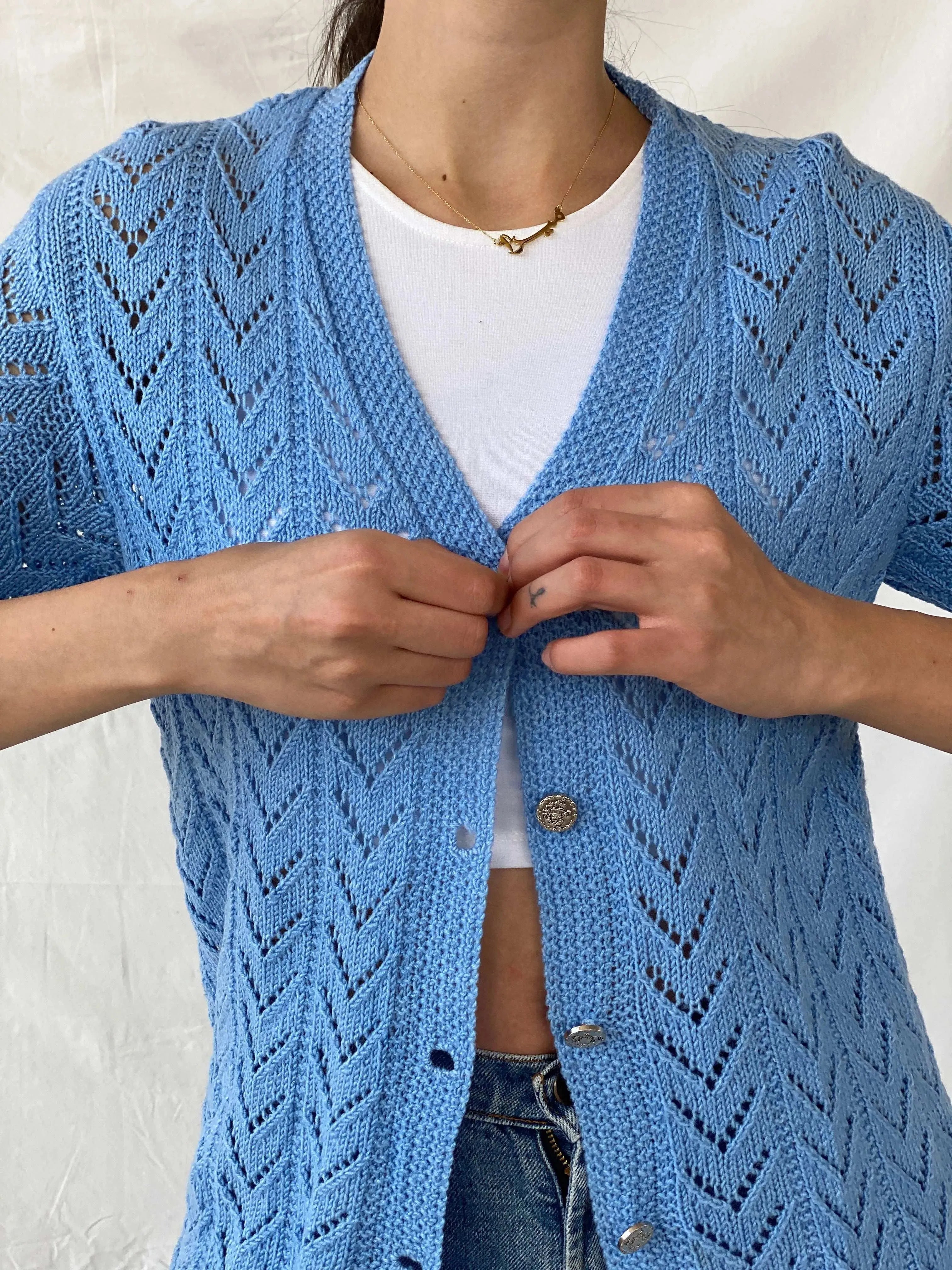 Vintage Handmade Blue Knitted Vest - L - Balagan Vintage Vest 00s, crochet, Deals, Mira, vest, winter, women top