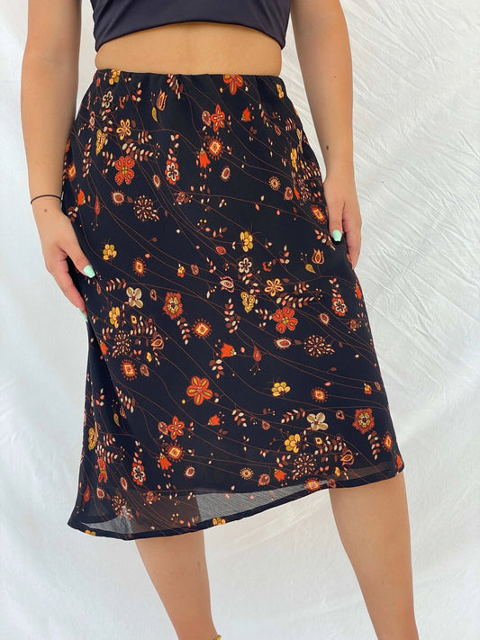 Vintage Handmade Floral Midi Elastic Waist Skirt - M - Balagan Vintage Midi Skirt 00s, floral, floral print, Lana, midi skirt, summer
