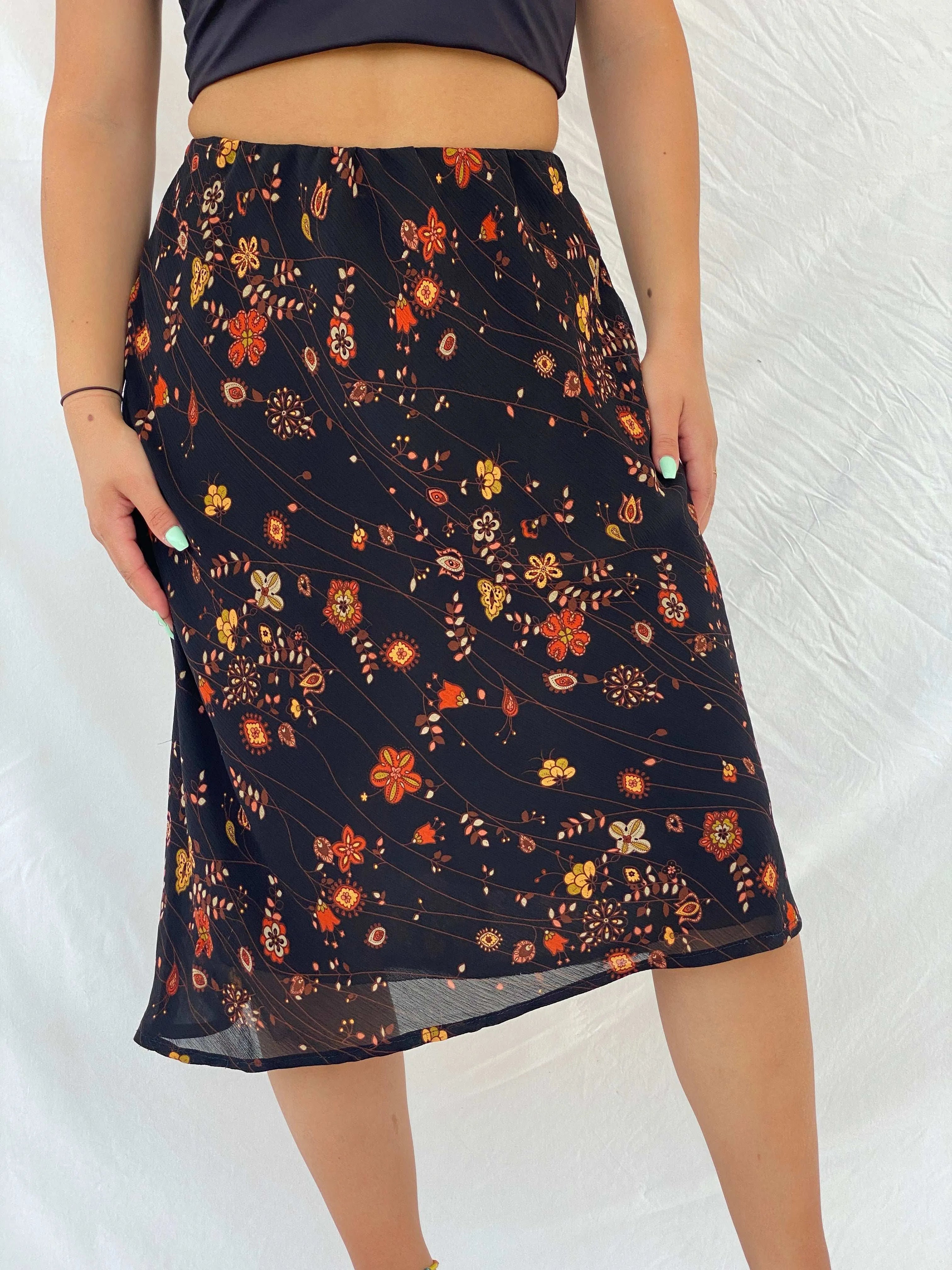 Vintage Handmade Floral Midi Elastic Waist Skirt - M - Balagan Vintage Midi Skirt 00s, floral, floral print, Lana, midi skirt, summer
