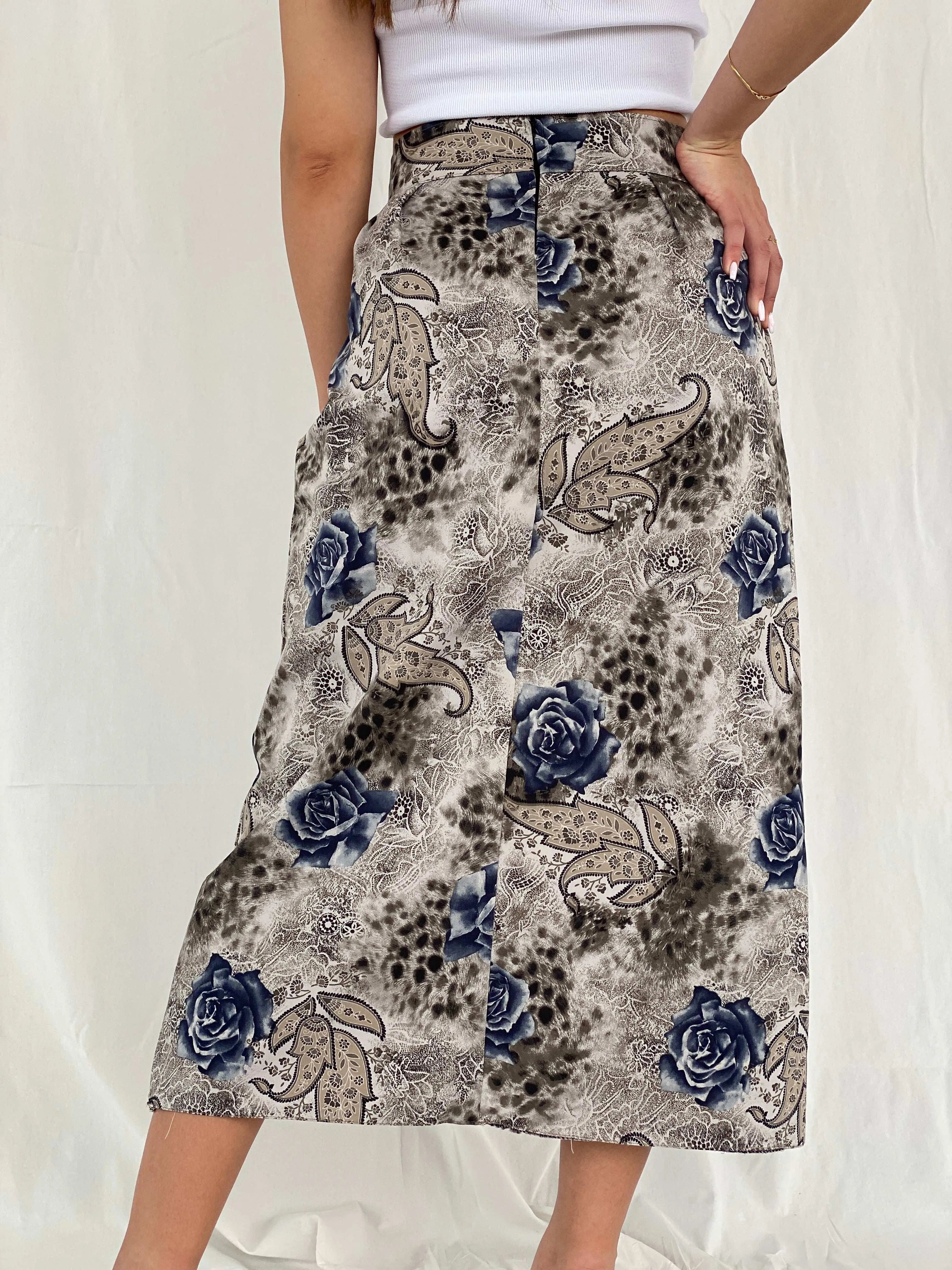 Vintage Handmade Gray Floral Midi Skirt - Balagan Vintage Midi Skirt 00s, 90s, floral skirt, midi skirt, Rama