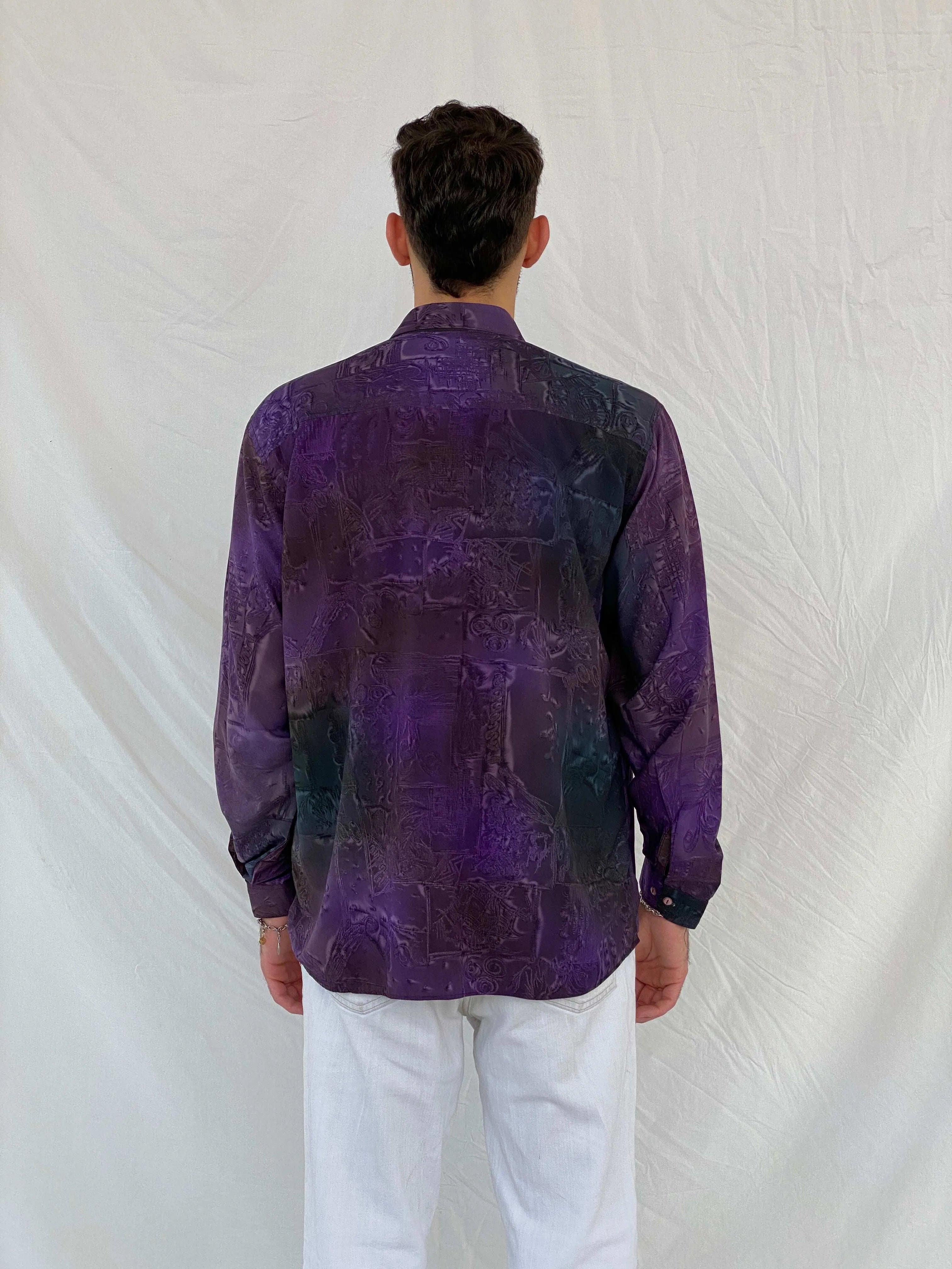 Vintage Handmade Purple Full Sleeve Silk Shirt - Balagan Vintage Full Sleeve Shirt 90s, Awsam, printed silk shirt, silk, silk shirt