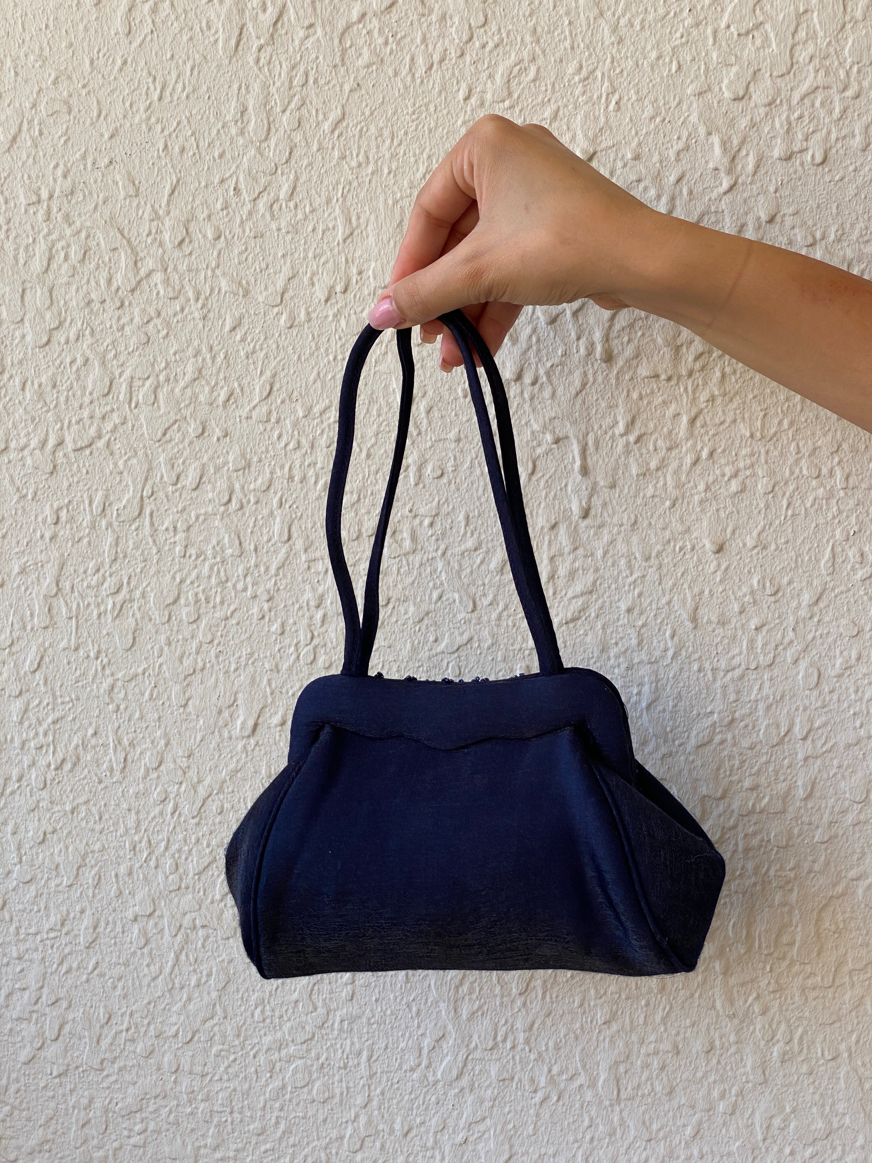 Vintage Handmade Sasha Navy Blue Beaded Mini Evening Purse - Balagan Vintage Mini handbag 00s, 90s, bag, beaded bag, NEW IN, shoulder bag, Y2K
