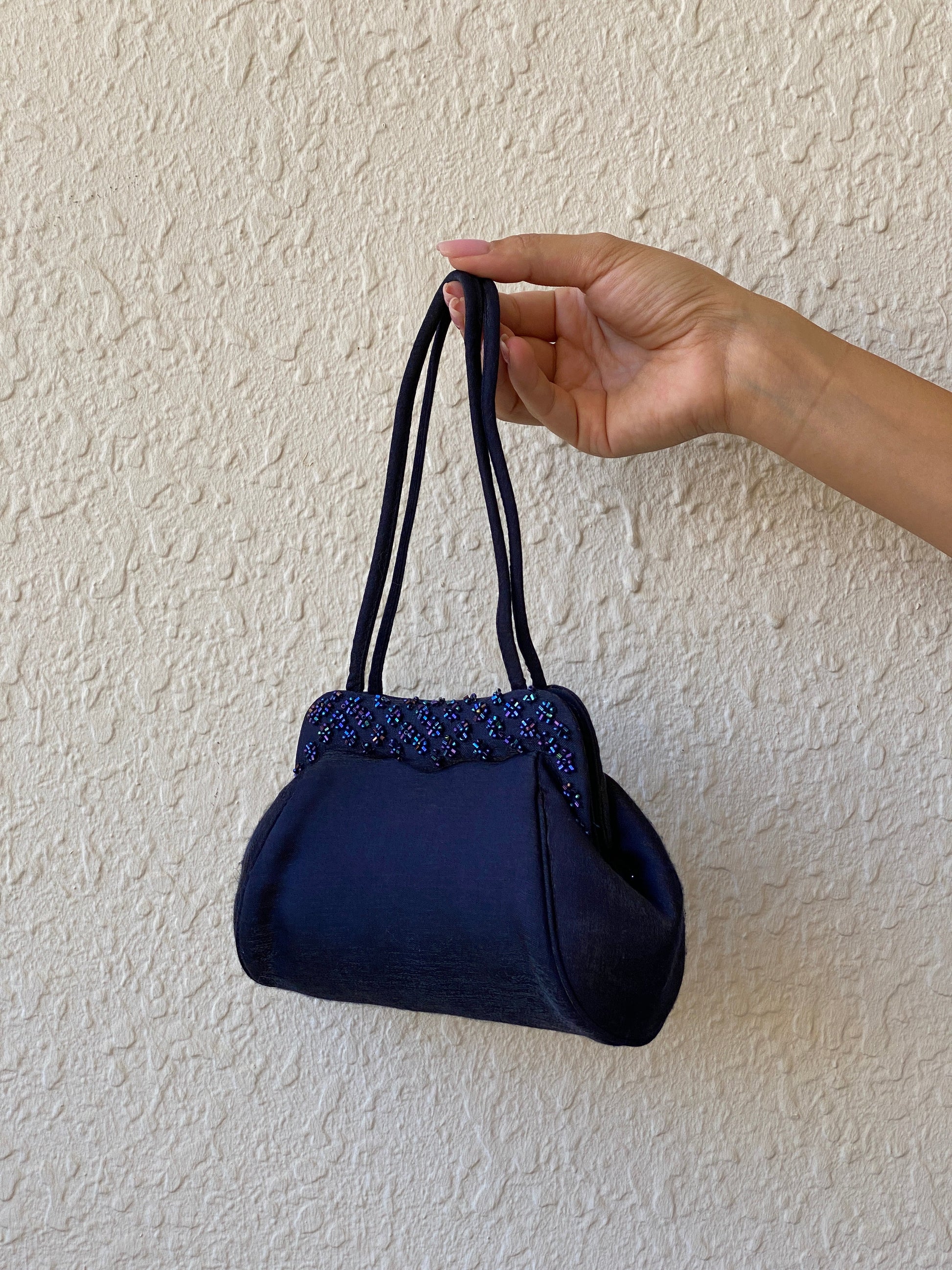 Vintage Handmade Sasha Navy Blue Beaded Mini Evening Purse - Balagan Vintage Mini handbag 00s, 90s, bag, beaded bag, NEW IN, shoulder bag, Y2K