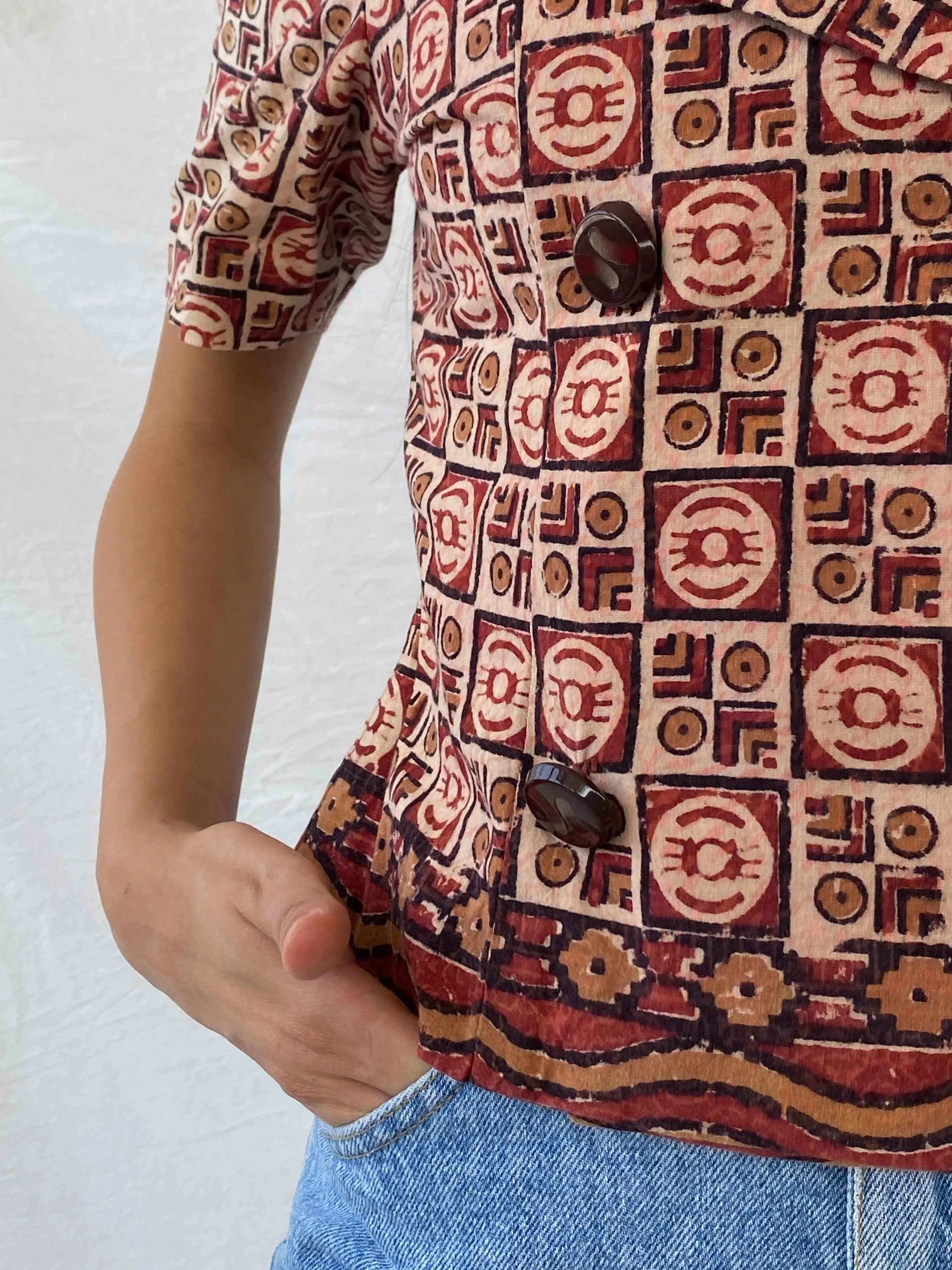Vintage Handmade Tribal Pattern Blazer - Balagan Vintage Half Sleeve Blazer 00s, 90s, Coats&Jackets, Deals, half sleeve blazer, Mira, Women's Blazers